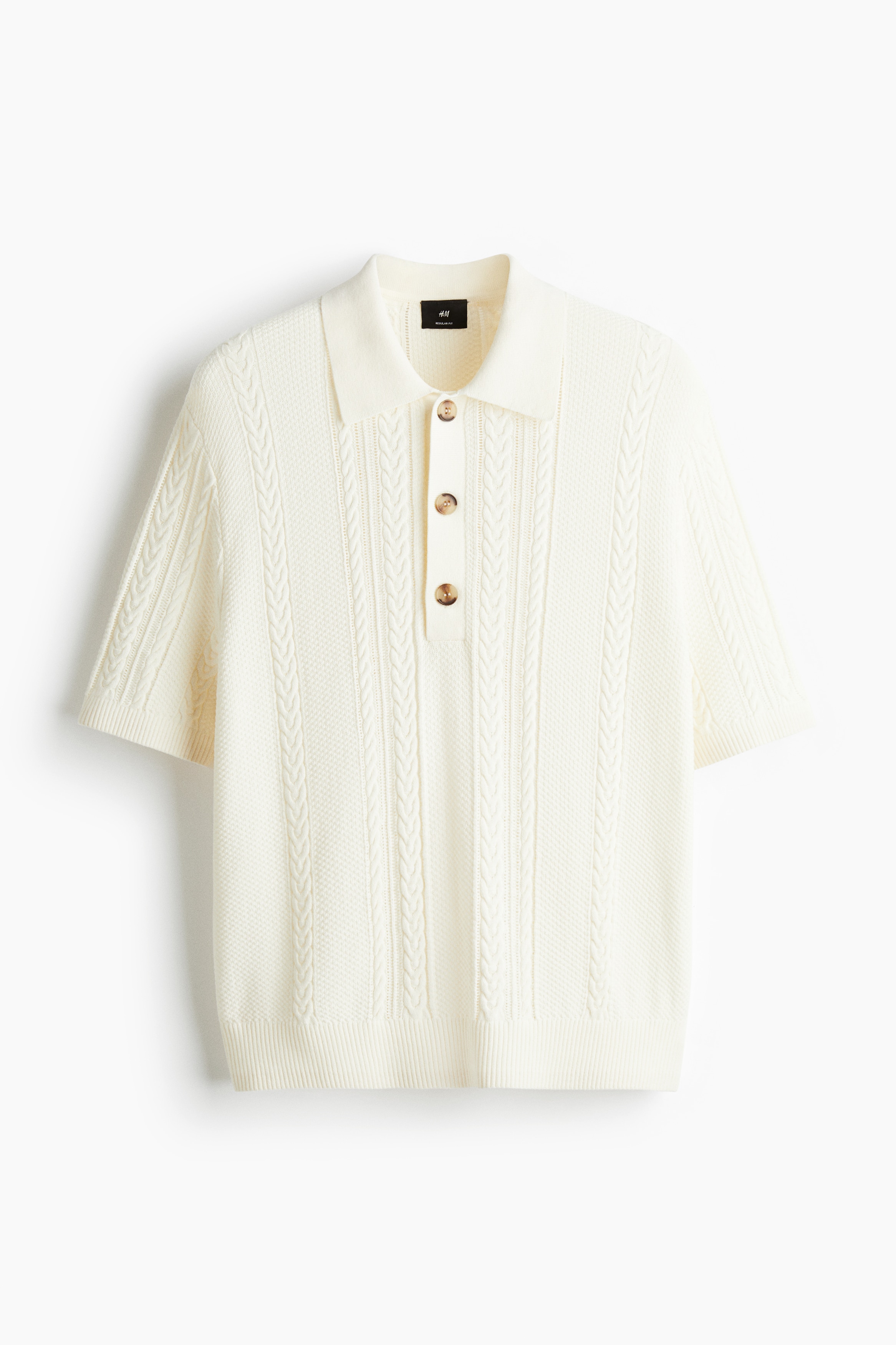 Regular Fit Cable-knit polo shirt - Cream/Black
