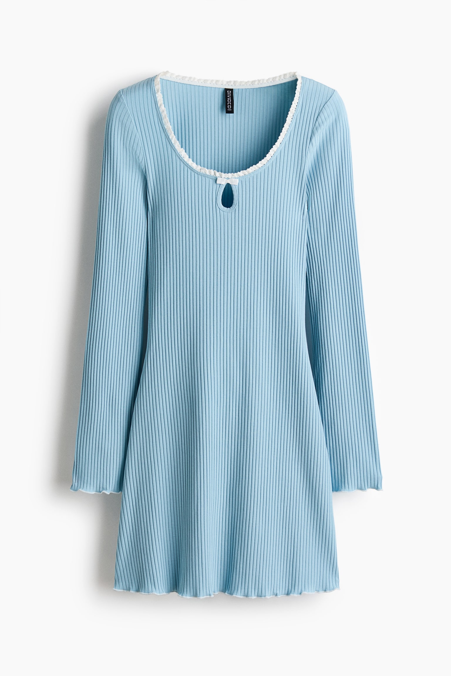Scoop-neck ribbed dress - Light blue/Dark grey - 1