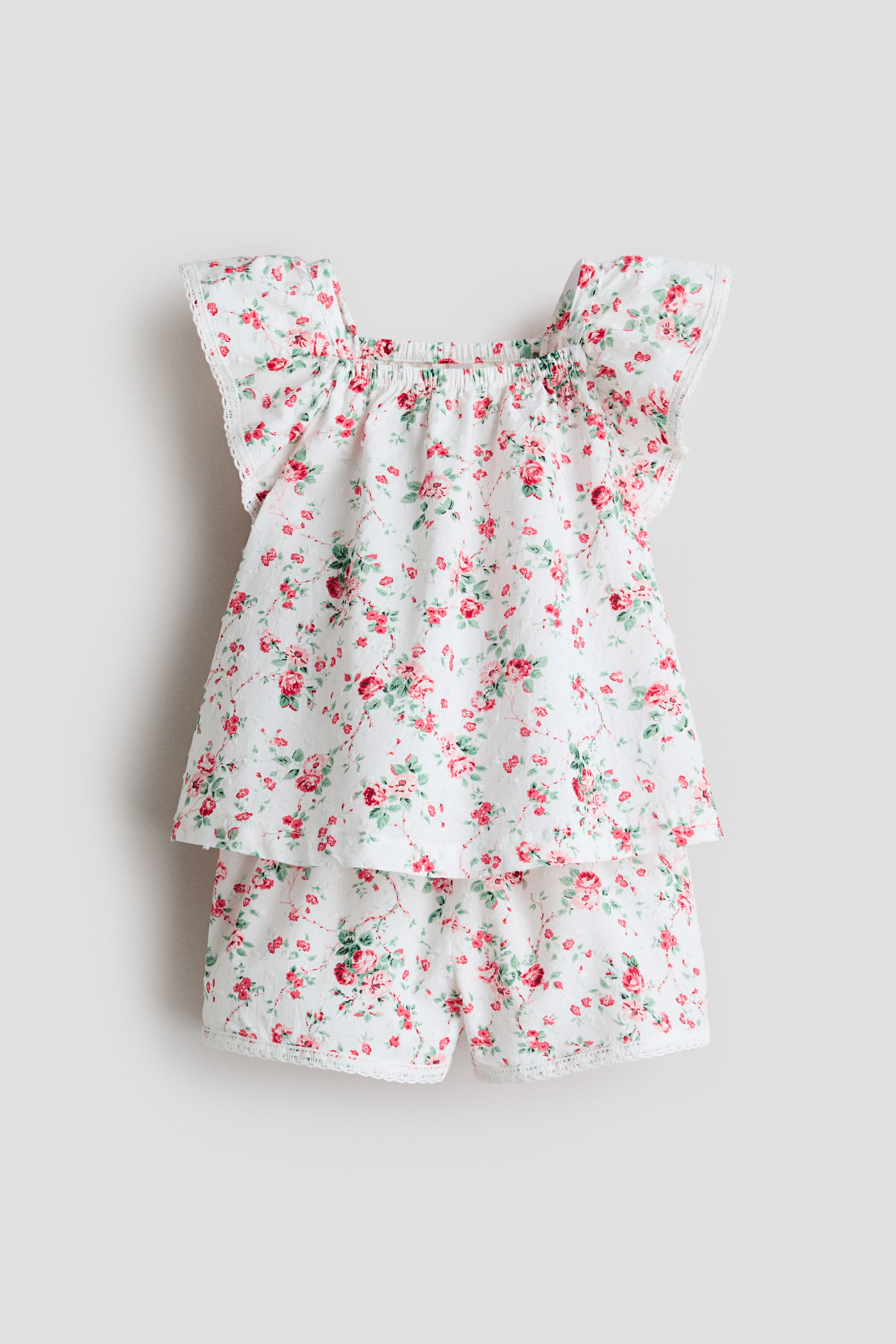 Ensemble 2 pièces en plumetis avec imprimé fleuri