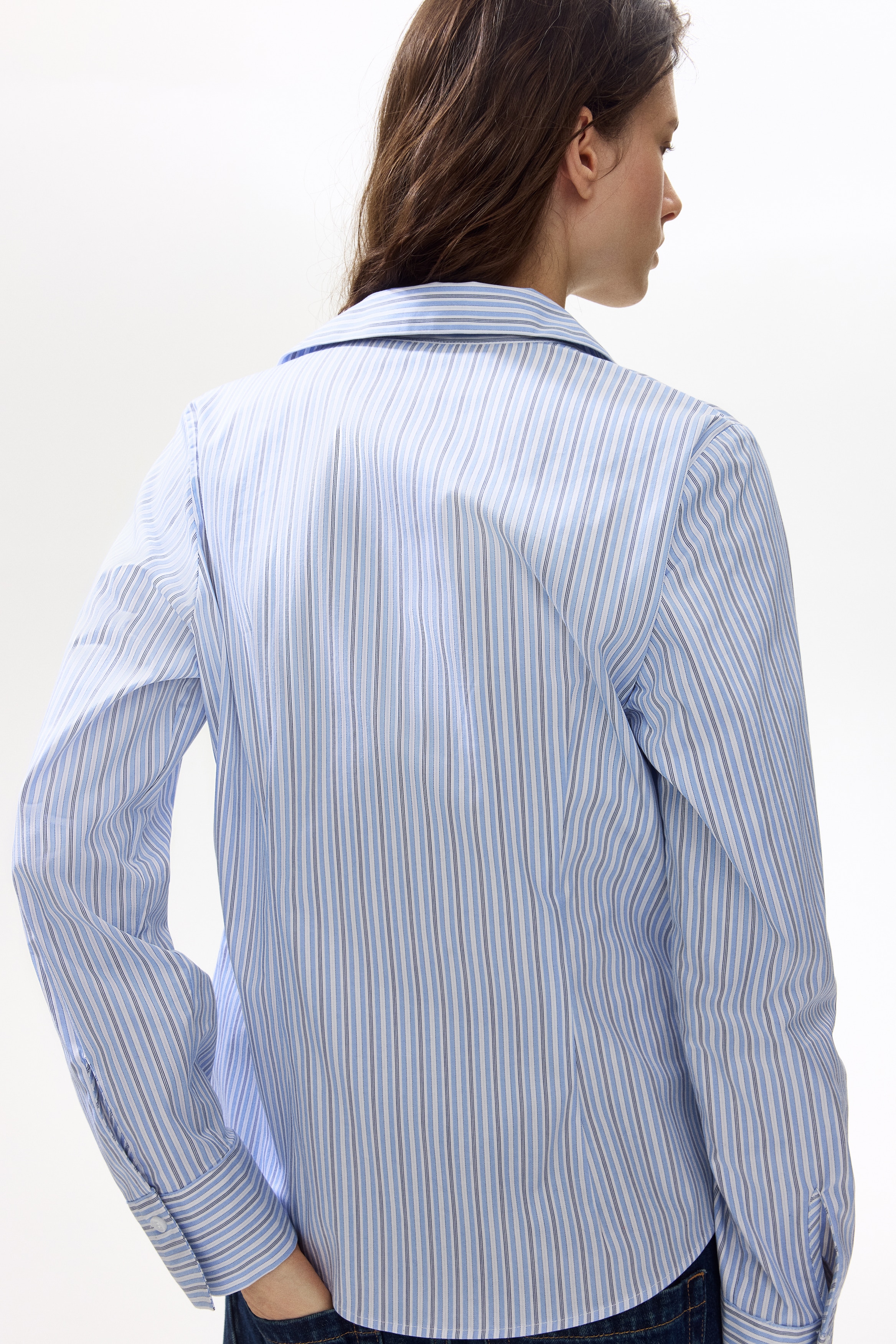 Camicia da donna a righe con risvolto a punto smock con tasca colletto casual a maniche lunghe camicetta top per tasca arricciata, Z Striscia Rossa, L