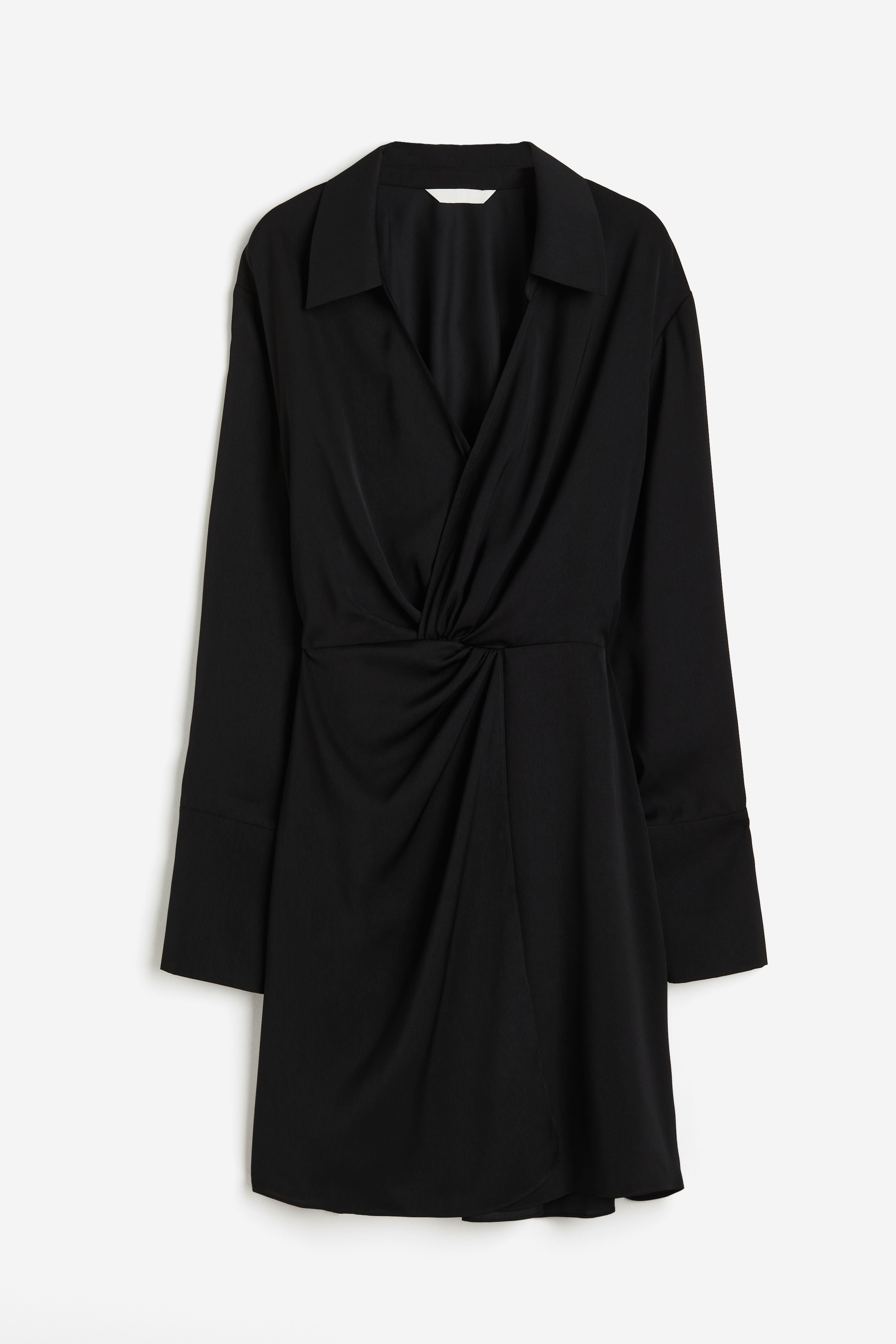 Robe chemise avec détail torsadé - Encolure plongeante - Manches longues -  Noir - FEMME | H&M CH