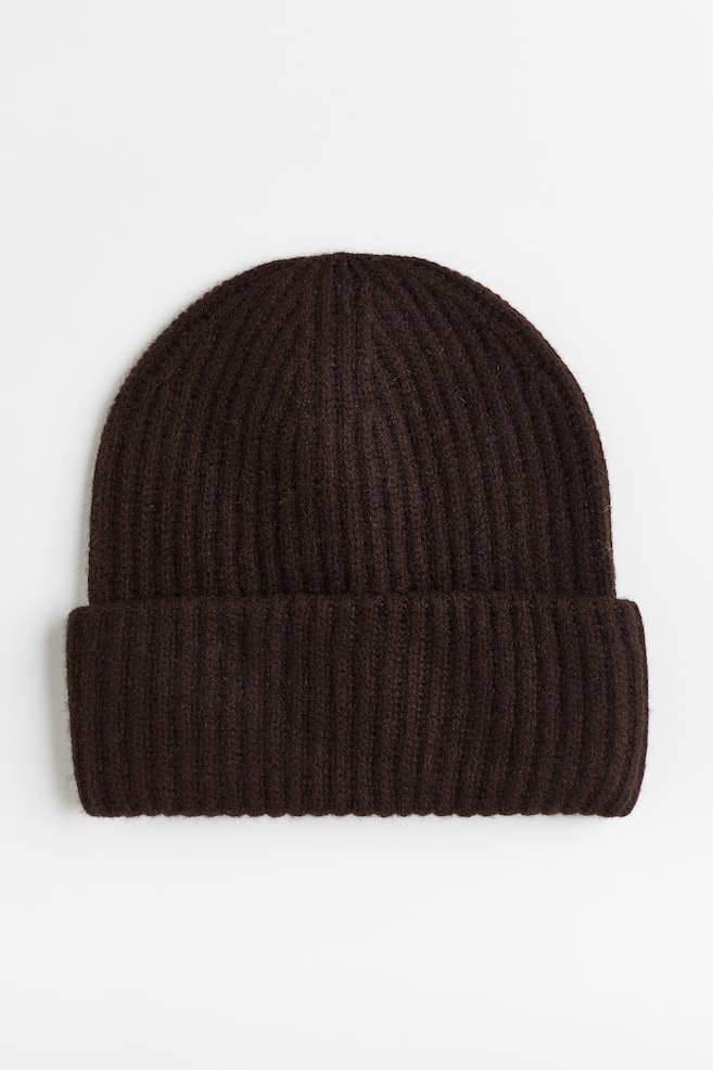 Rib-knit cashmere hat - Dark brown/Light grey - 1