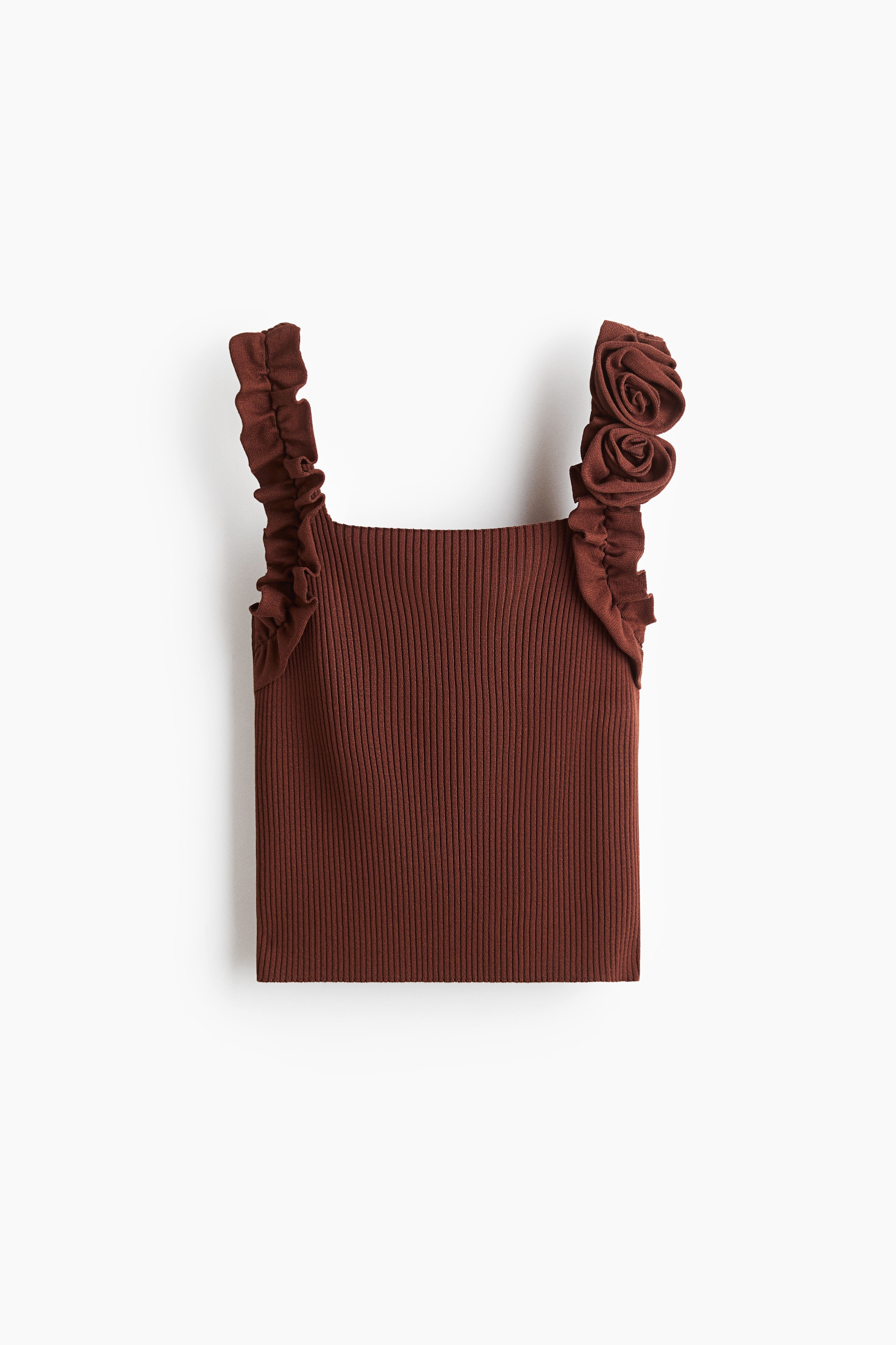 Rose-Appliquéd Rib-Knit Top - Rust brown