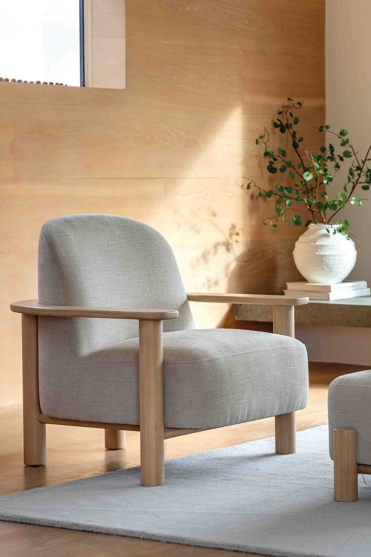 Upholstered Wooden Frame Armchair - Natural
