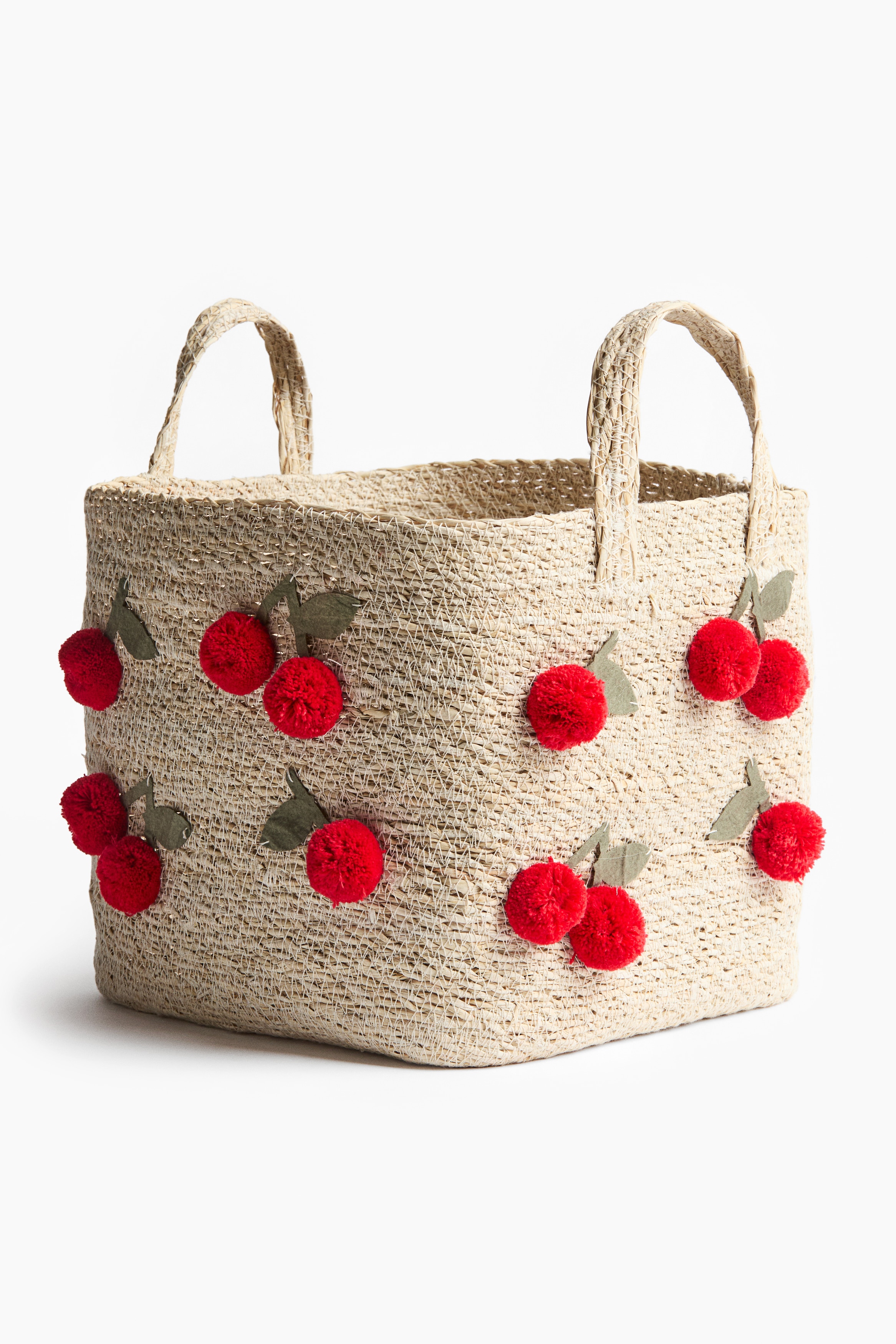 Pompom Seagrass Storage Basket - Beige