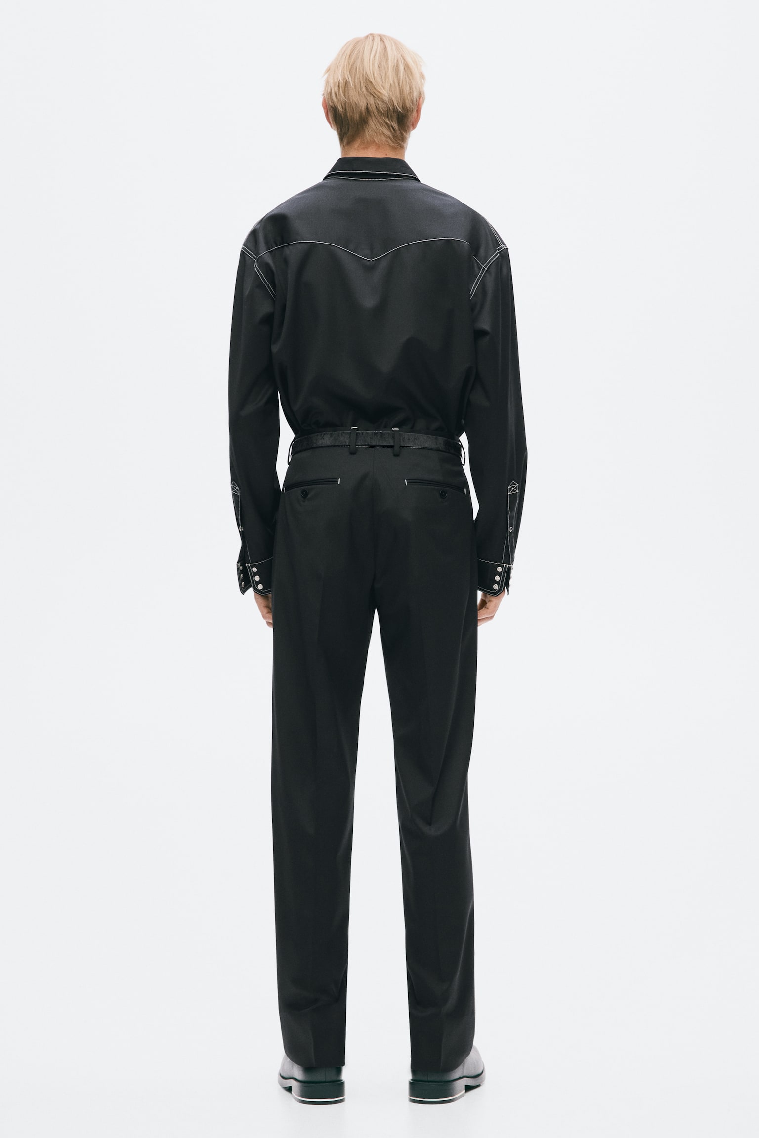 Мужская рубашка H&M Regular-Fit Wool-Blend Twill, цвет: Чёрный — фото 5