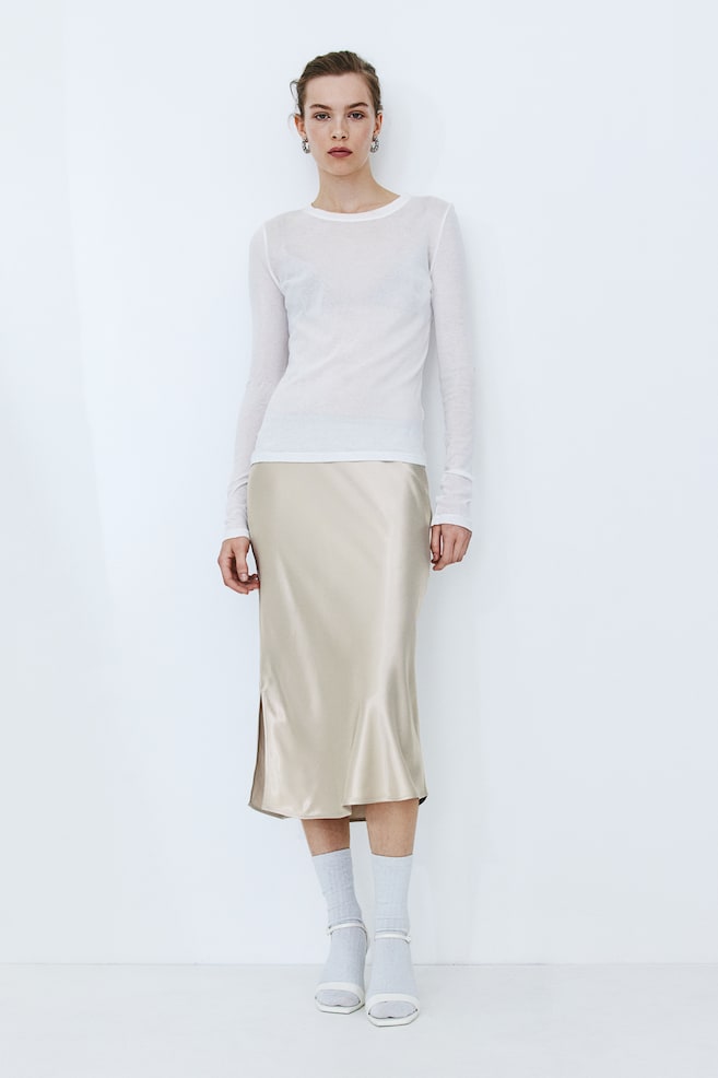 Satin skirt - Light beige/Teal/Black - 1