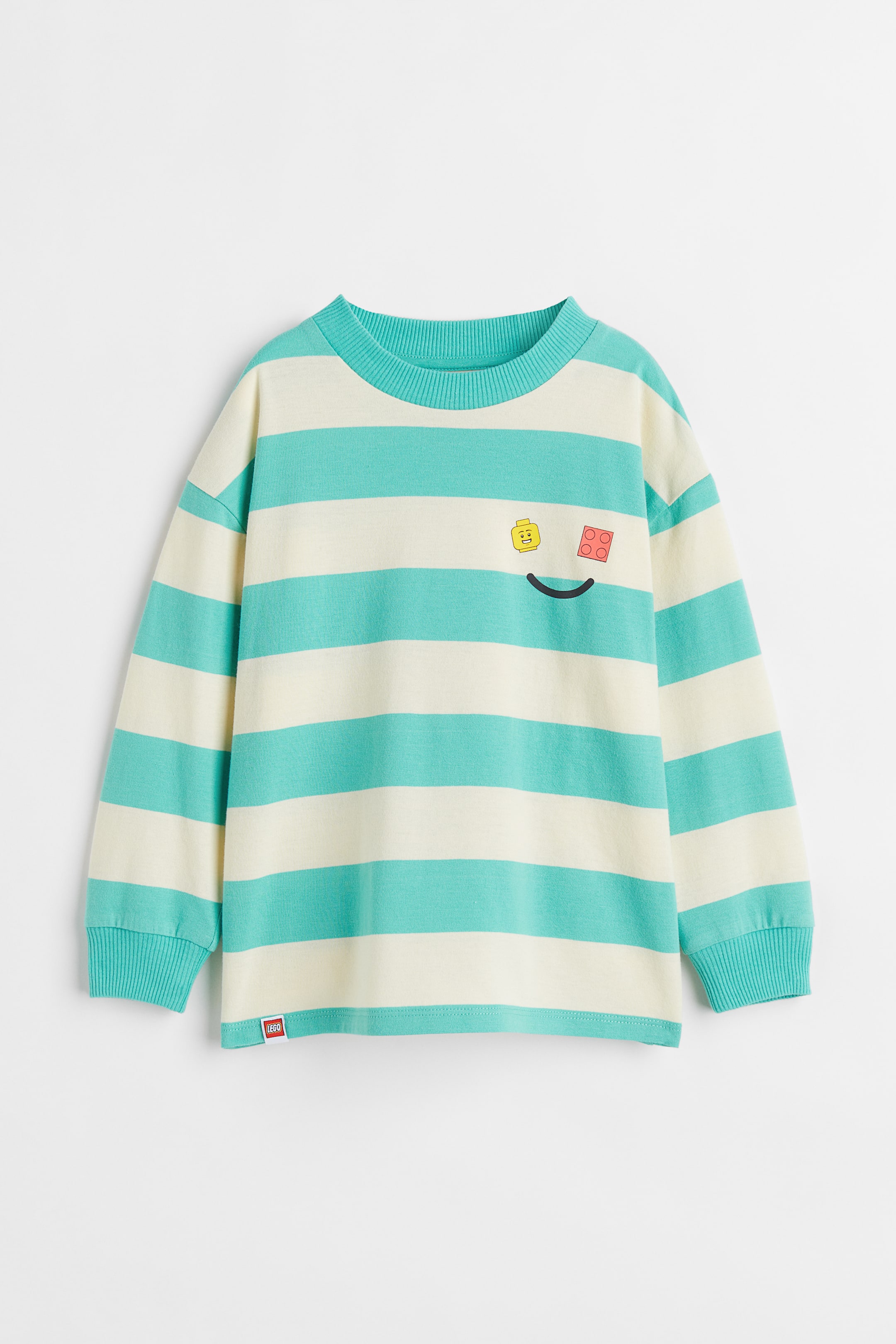 Printed jersey top - Crew-neck - Long sleeve - Turquoise/LEGO ...