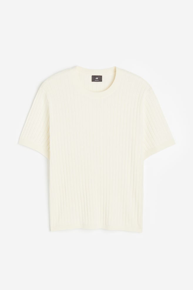 Regular Fit Rib-knit T-shirt - Cream - 1