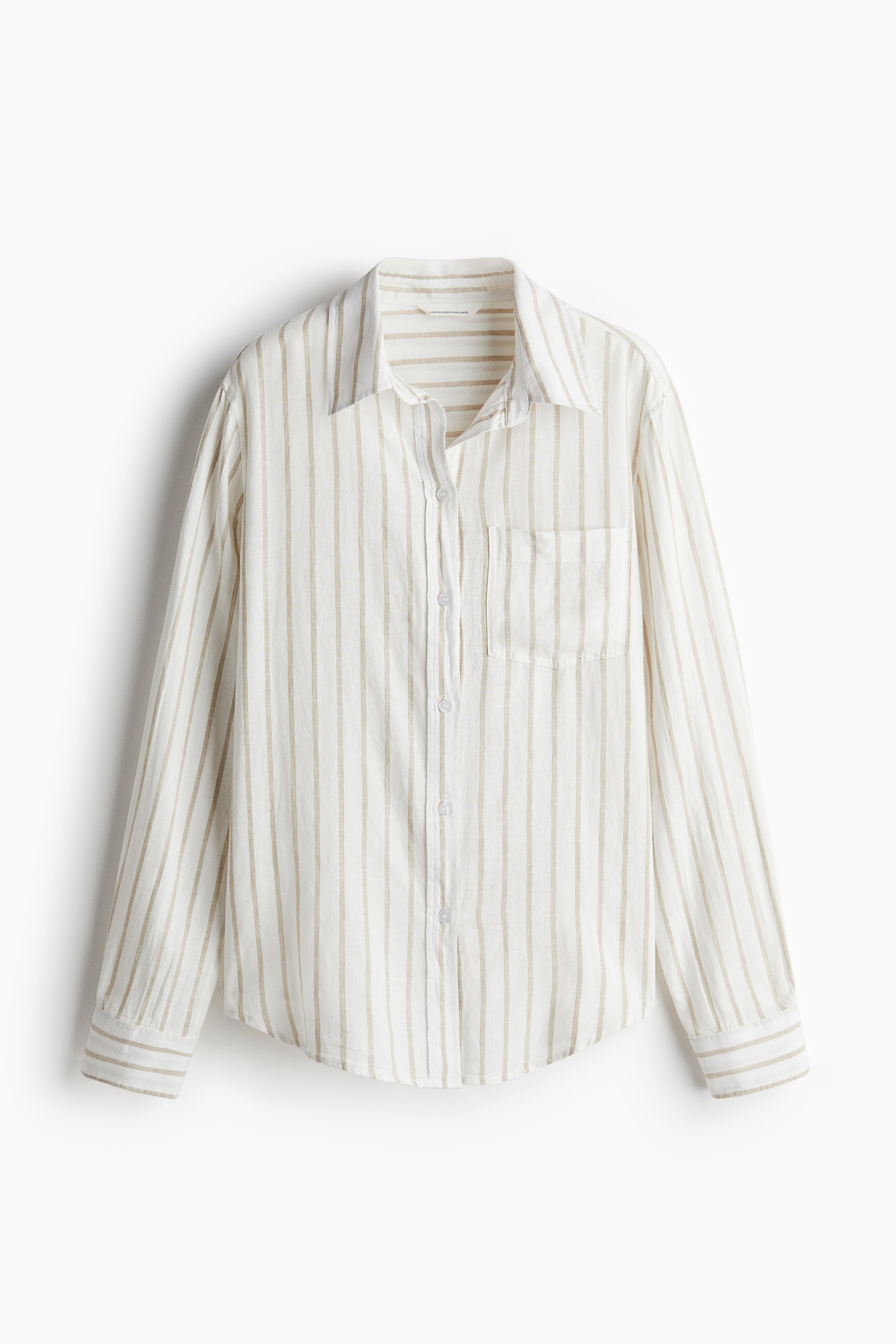 Linen-blend shirt - White/Beige striped/White