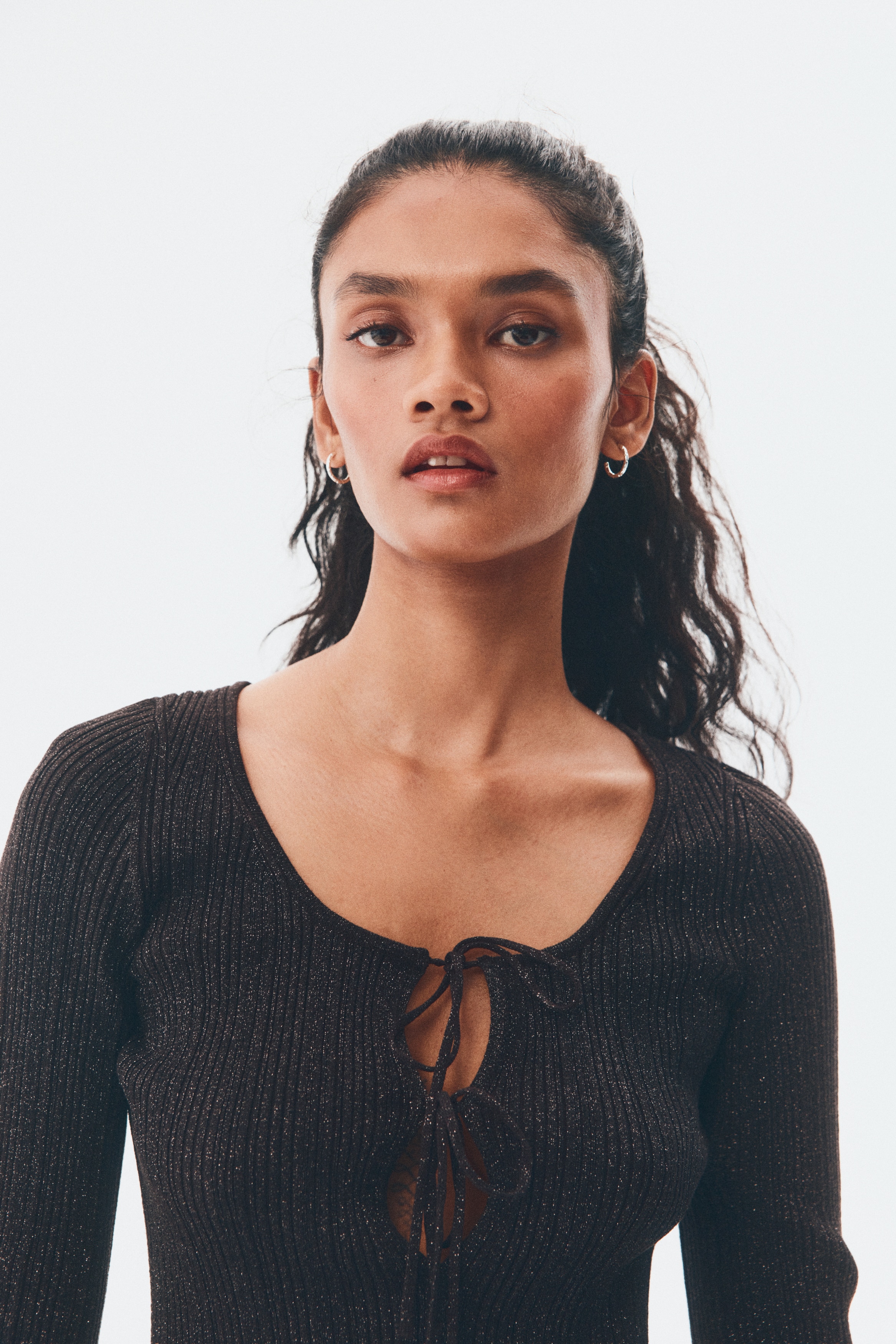 Shimmering rib-knit top