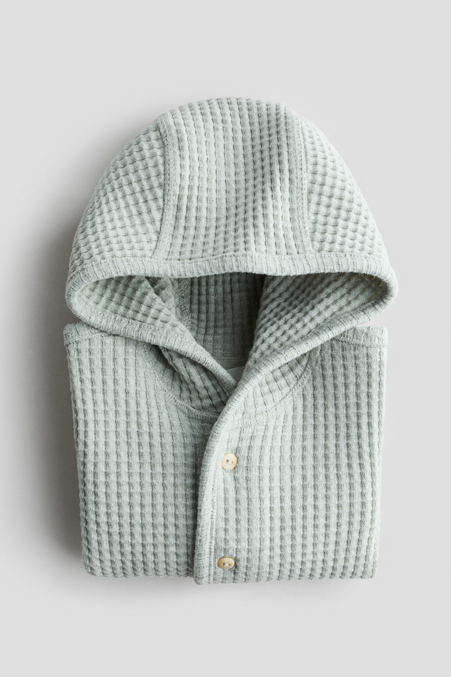 Cardigan in cotone a nido d'ape - Verde polvere chiaro/Beige chiaro - 3