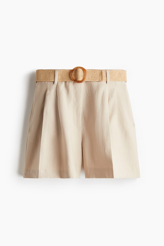 Belted Shorts - Beige/White/Black - 1