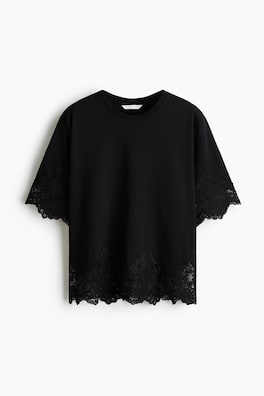 T-shirt i bomull med spetskant