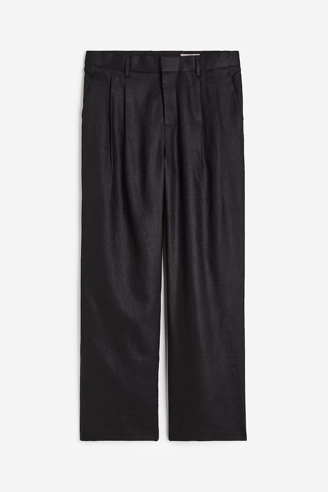 Loose Fit Linen trousers - Black/Light beige - 2