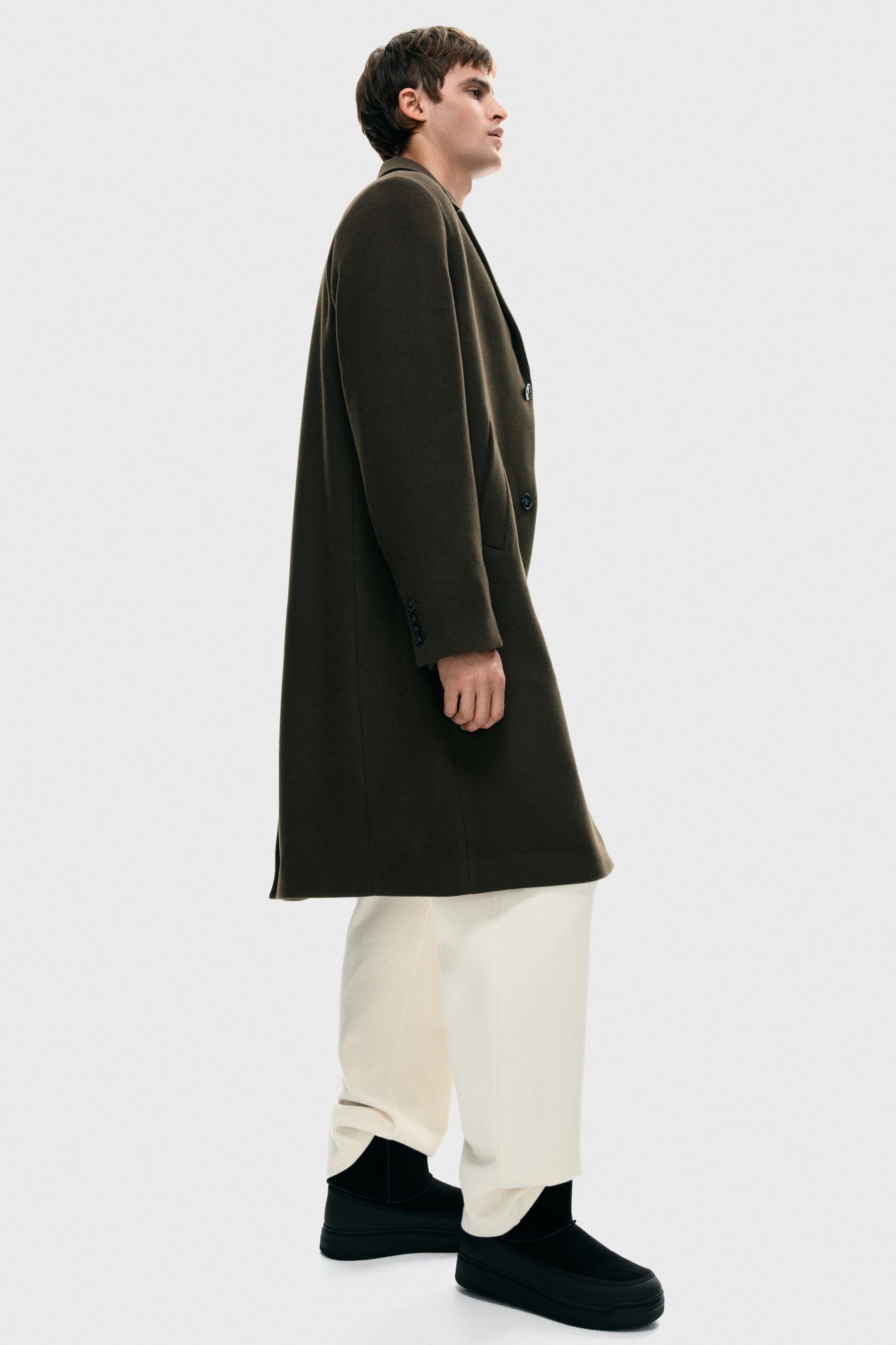 View larger image: Single-breasted wool-blend coat - Dark khaki green - Men | H&M IN 4