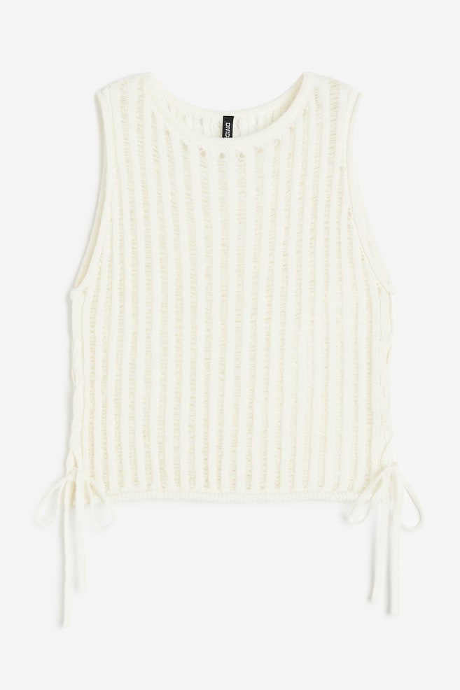 Ladder-stitch-look knitted vest top - Cream/Light beige/Light khaki green - 2