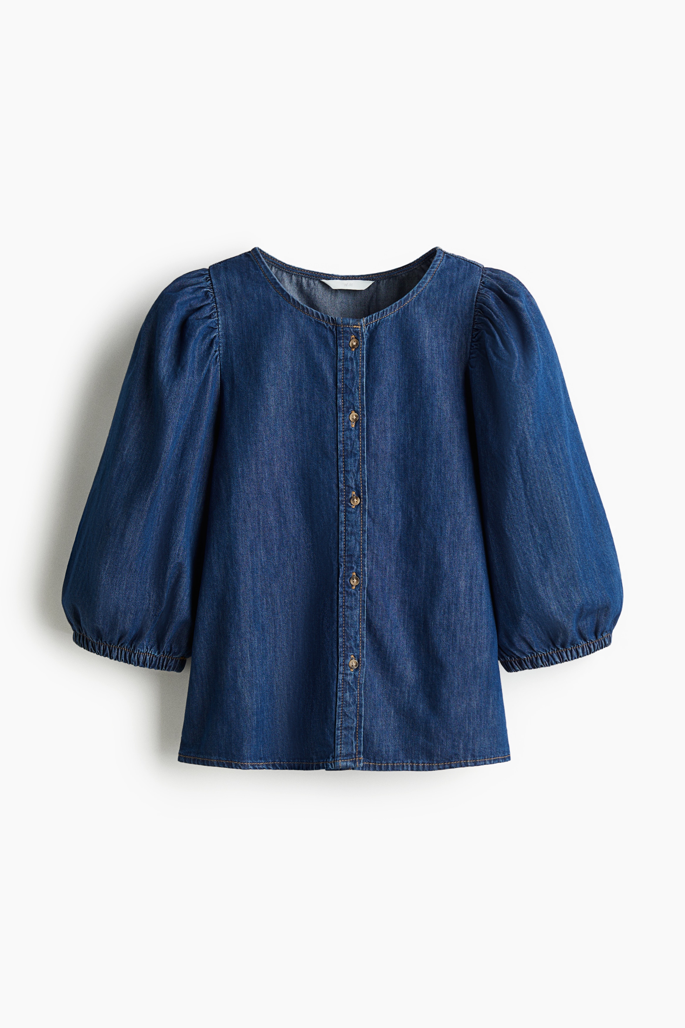 Balloon-Sleeved Denim Blouse - Denim blue