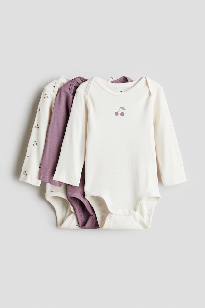 3-pack Printed Jersey Bodysuits - Purple/cherries/Light beige/leopard/Blue/dinosaurs/Beige/animals - 1
