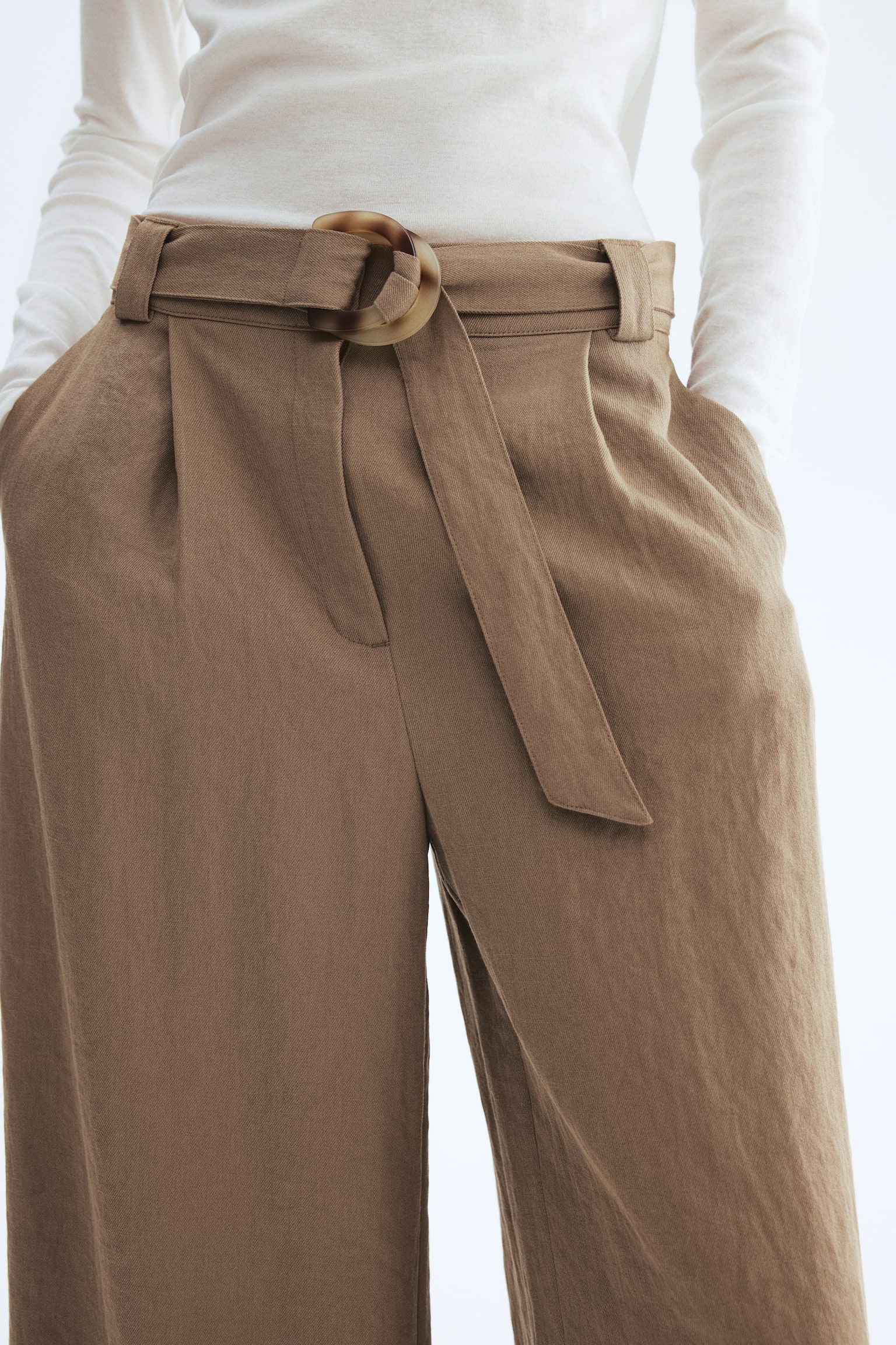 Pantalón ancho con cinturón - Gris pardo oscuro/Beige claro - 6