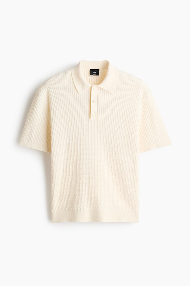Regular Fit Knitted cotton polo shirt - Cream/Navy blue/Dark khaki green - 1