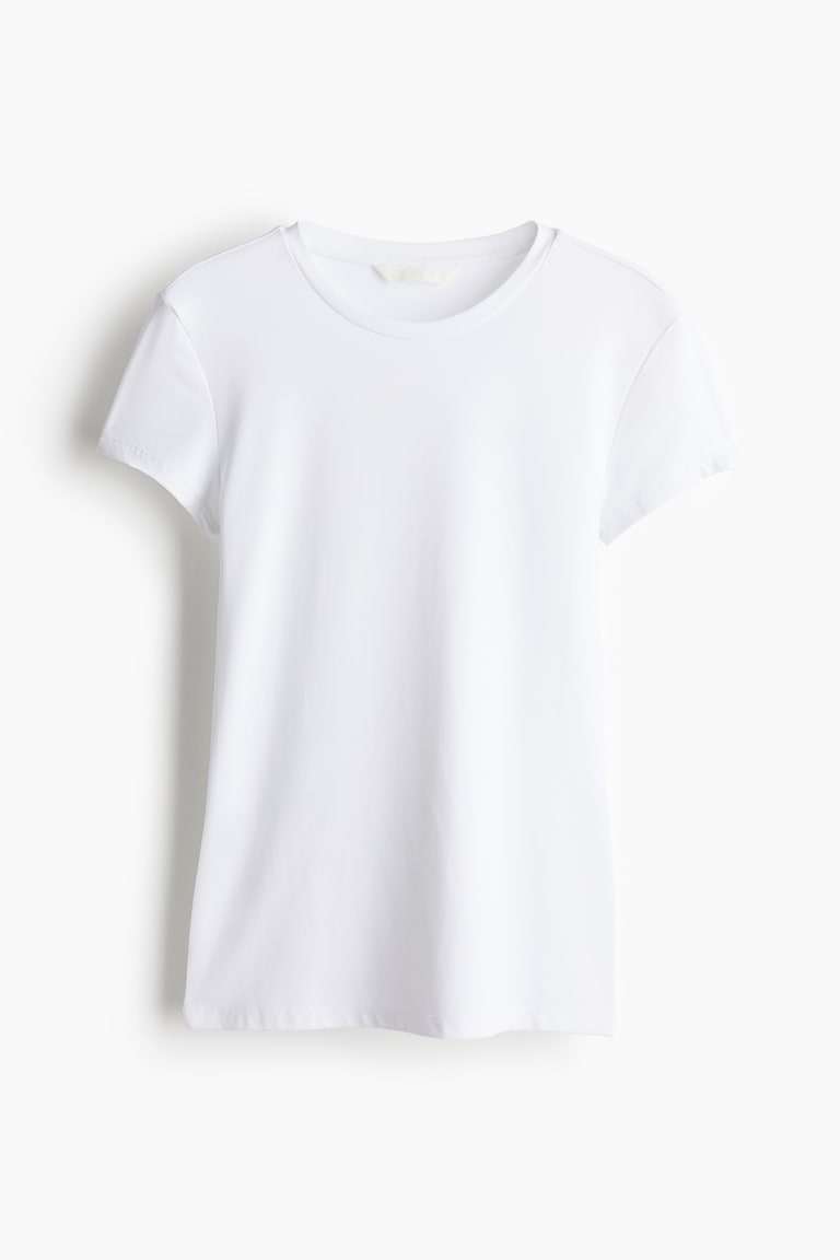H&m Tee Shirt Tee Shirt Fitted Microfibre T-shirt White Ladies