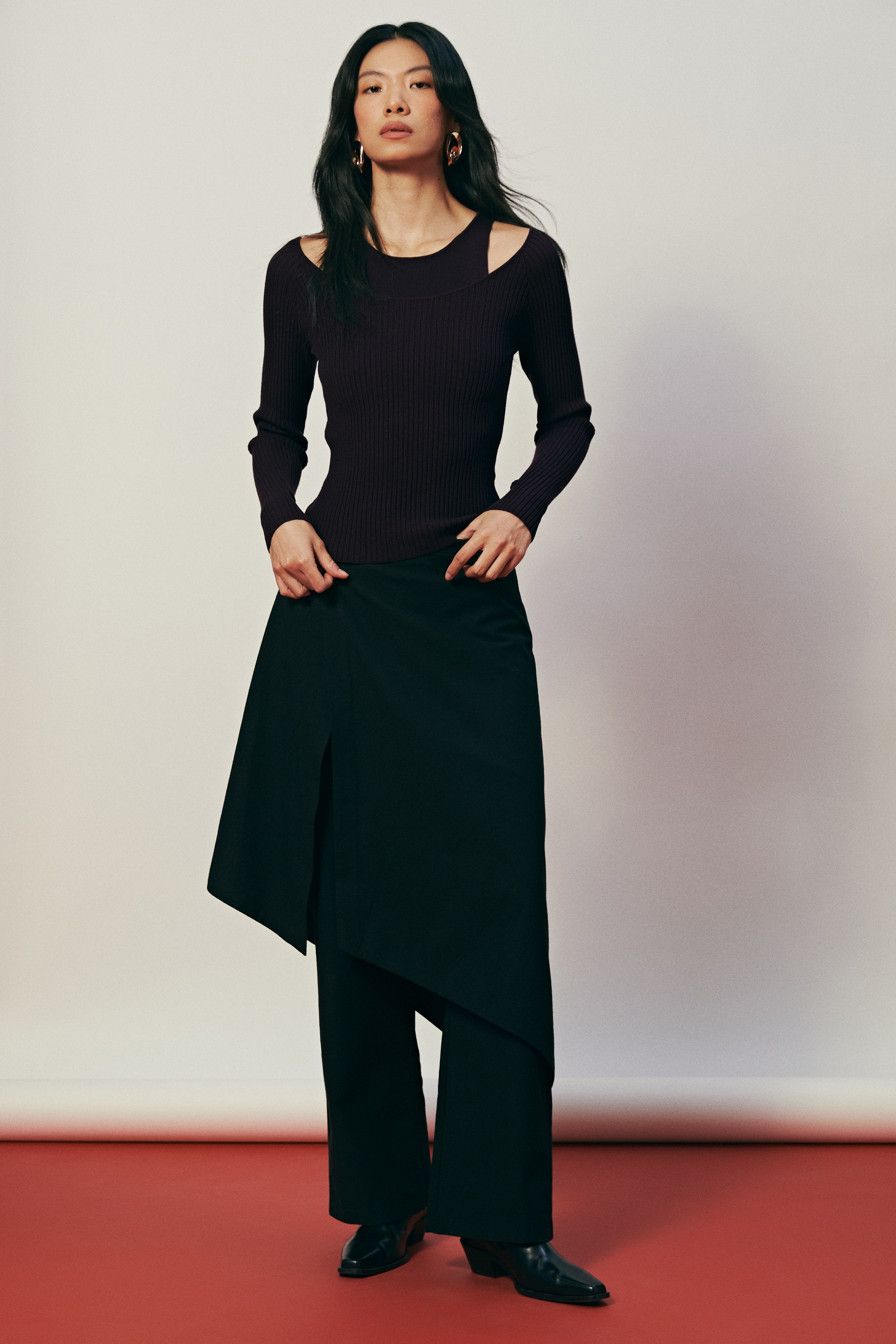 H & M - リブニットトップス - パープル