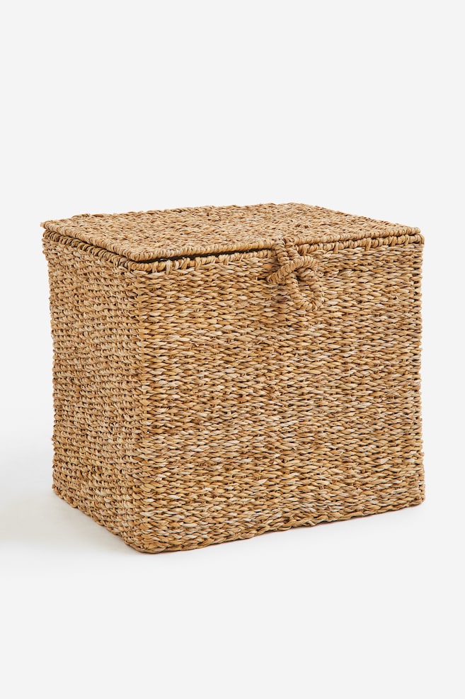 Lidded seagrass storage basket - Beige - 1