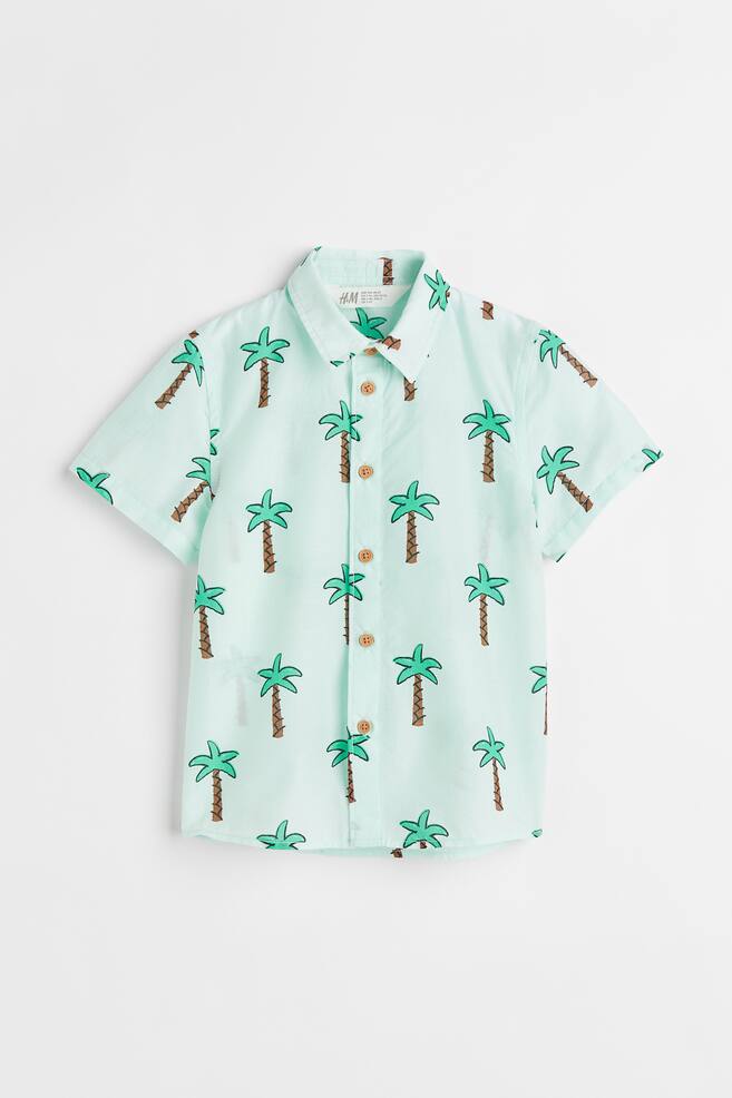 Cotton shirt - Light turquoise/Palm trees/Cream/Animals - 1