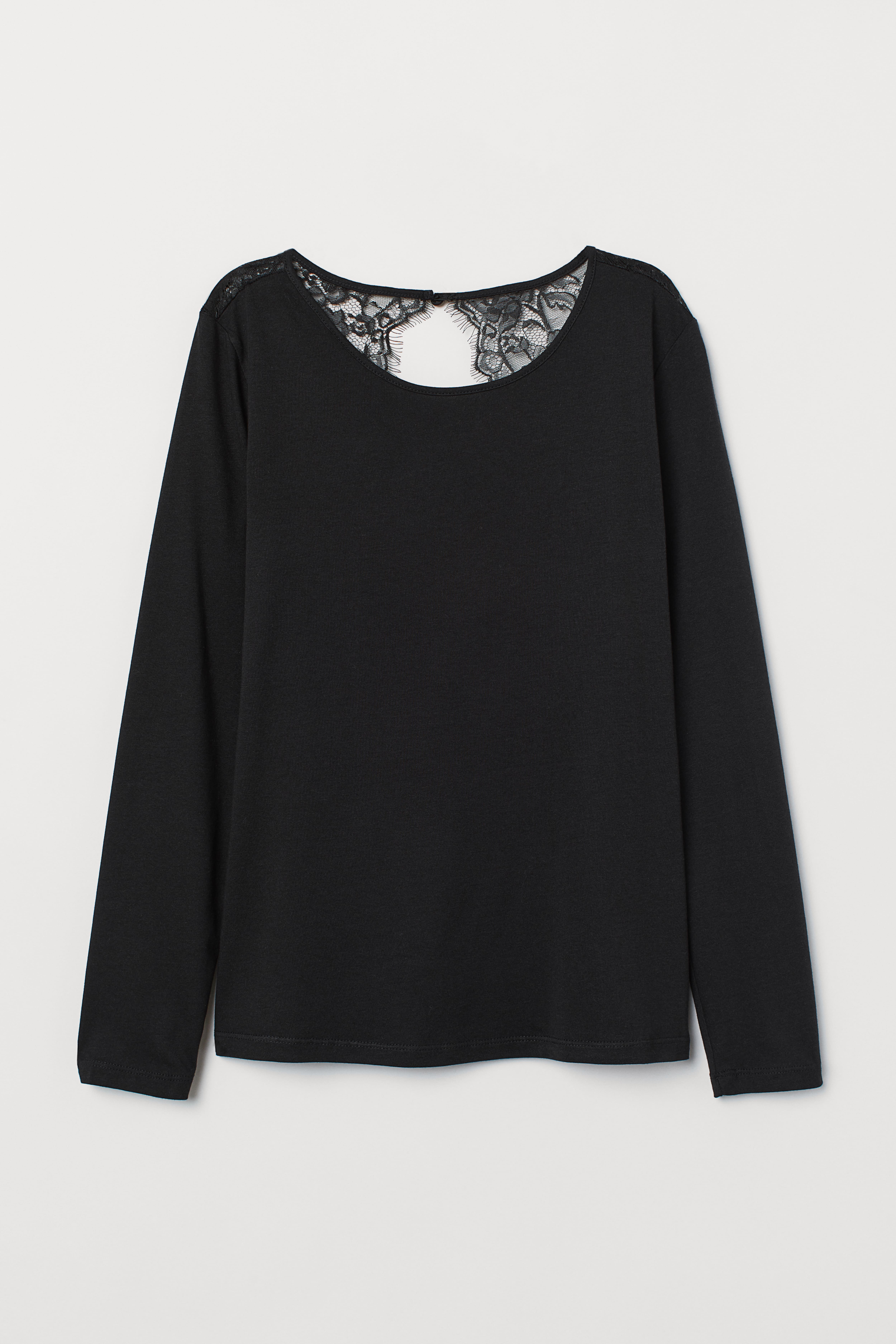 Jersey Top with Lace Black Ladies H M CA