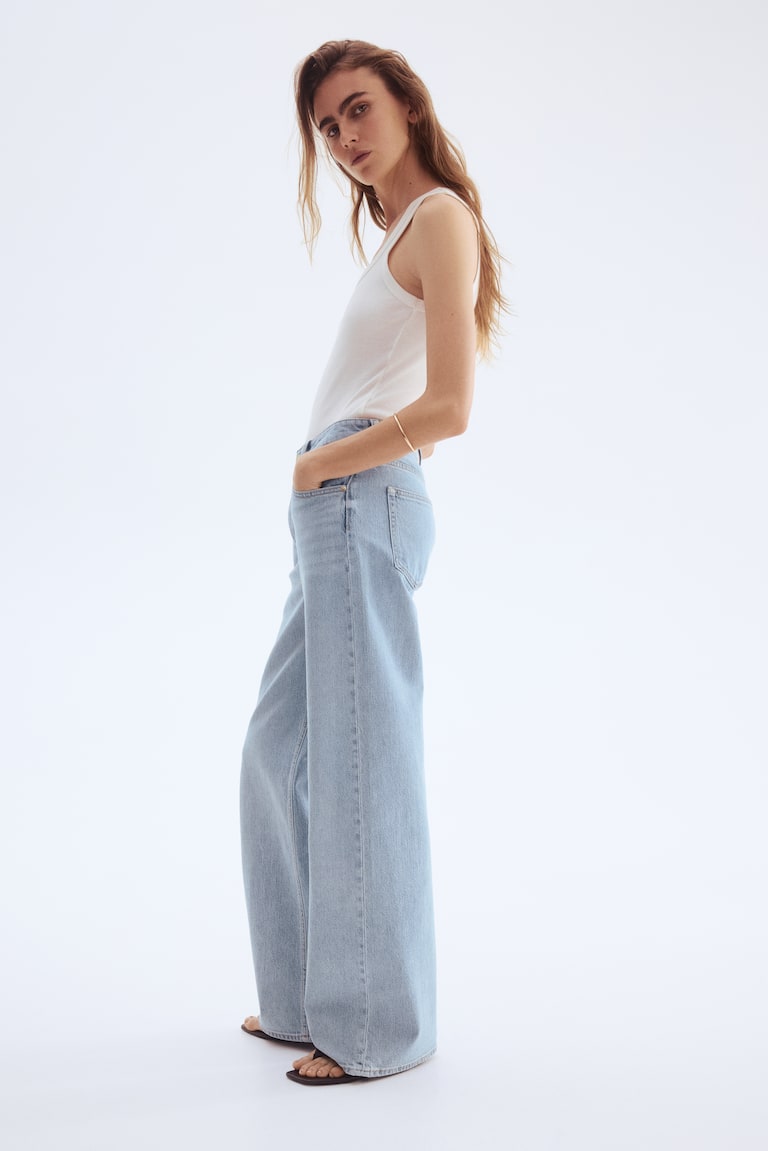 Ice Blue High Waisted Wide Leg Denim Pants Basics 30 Inch Leg High