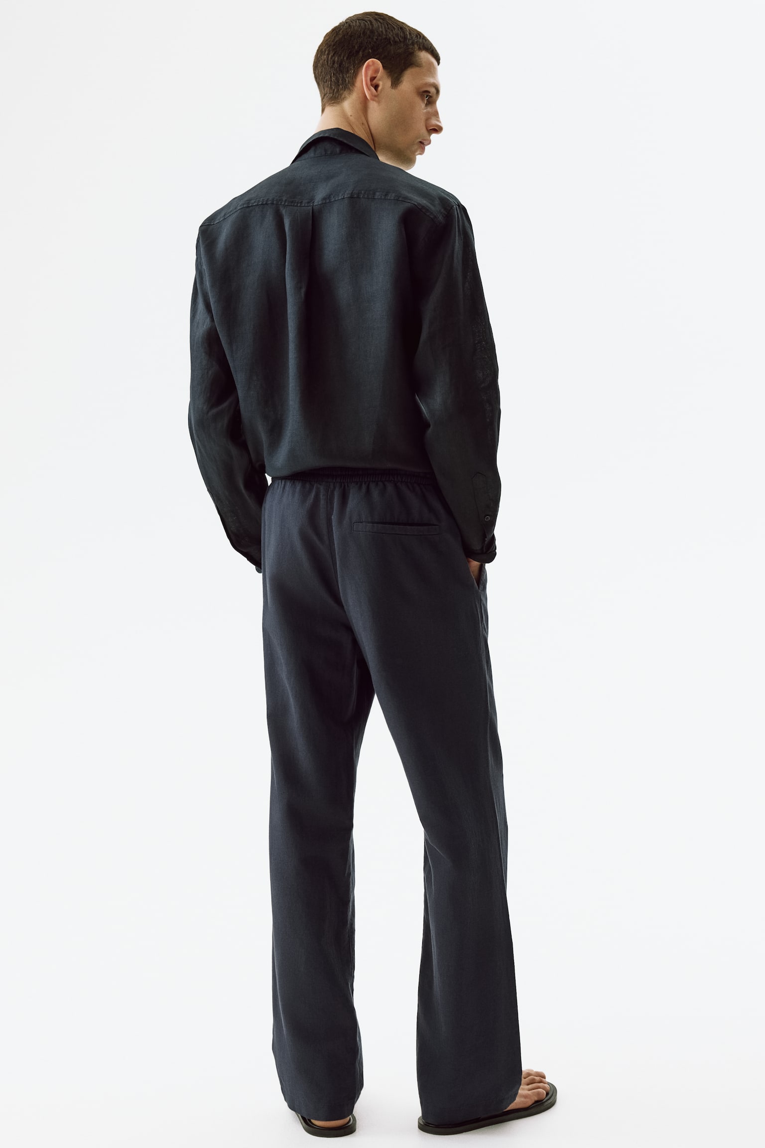 Regular Fit Linen-blend trousers - Navy blue/Light beige/White/Black/Dark brown - 5