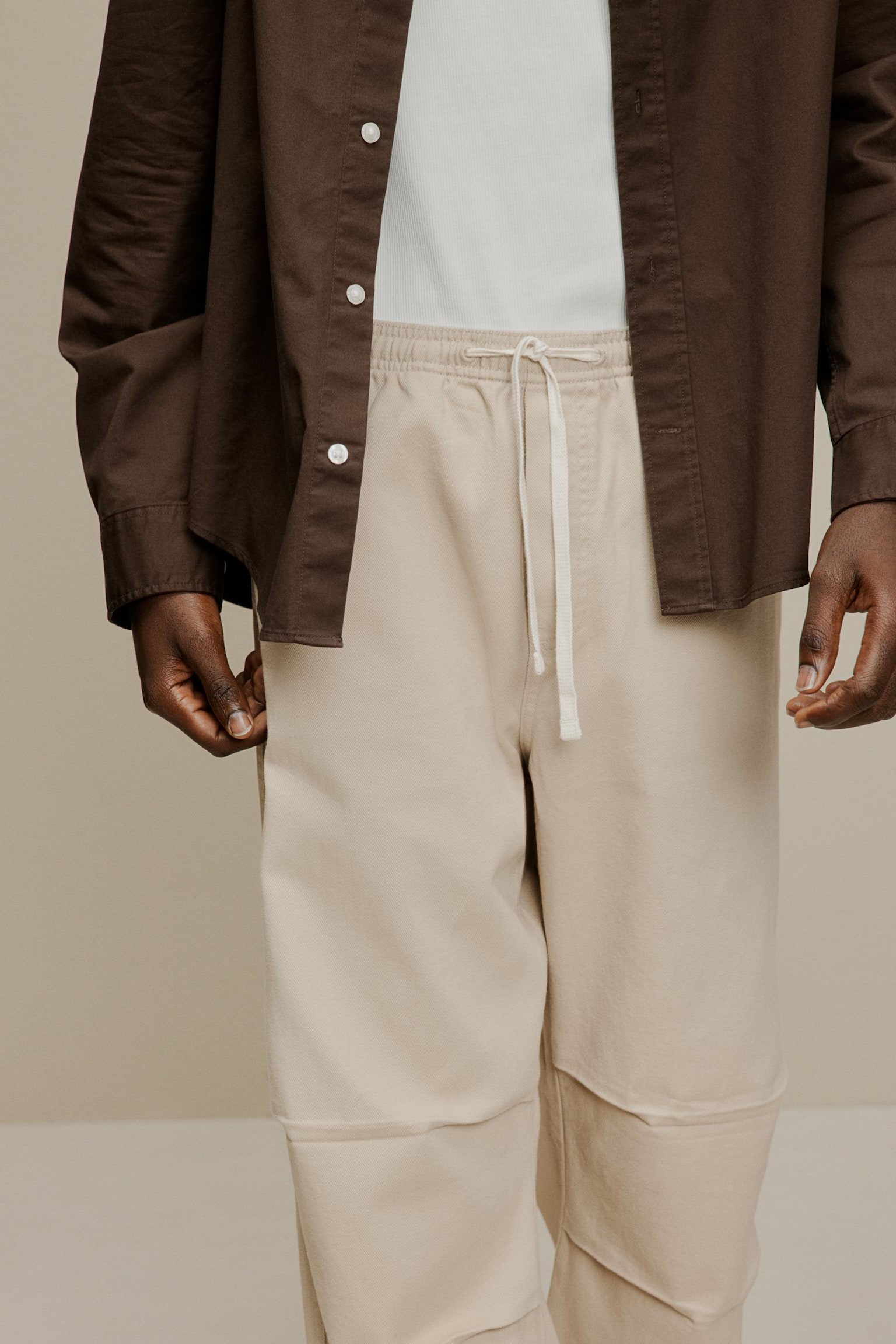 Loose Fit Twill trousers - Beige/White/Pinstriped - 5