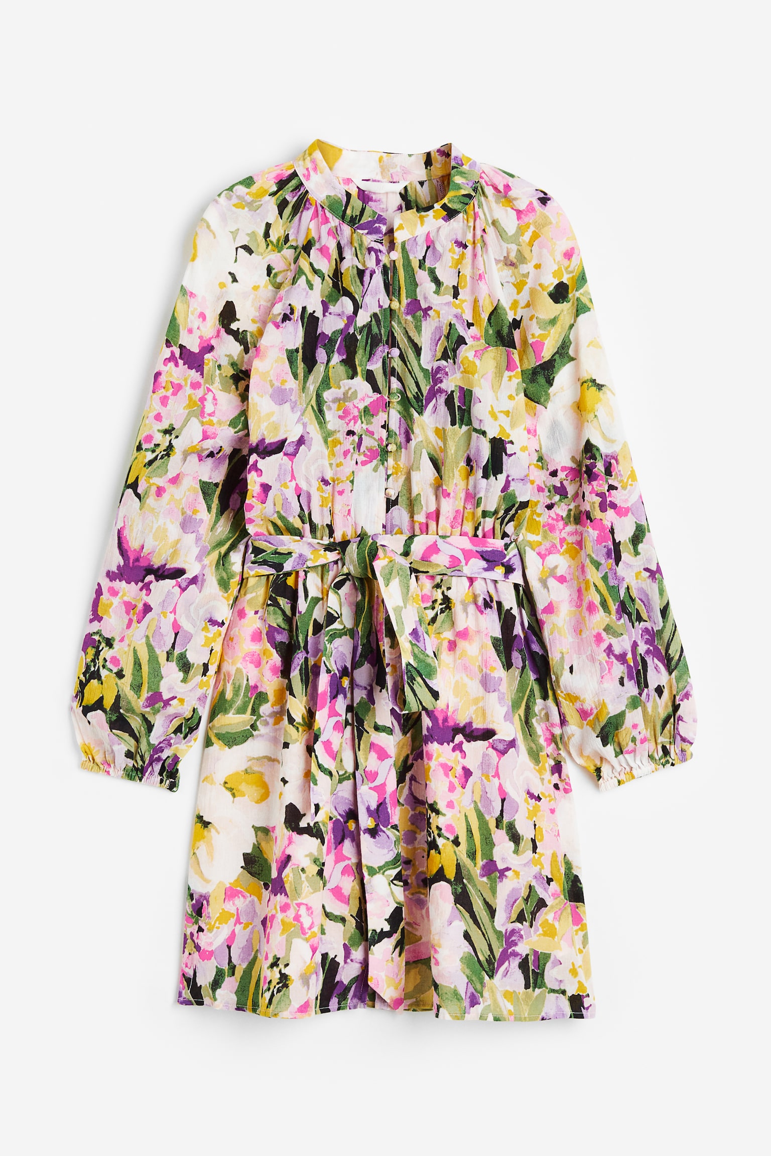 Tie-belt Crêped Dress - Light pink/floral - 1