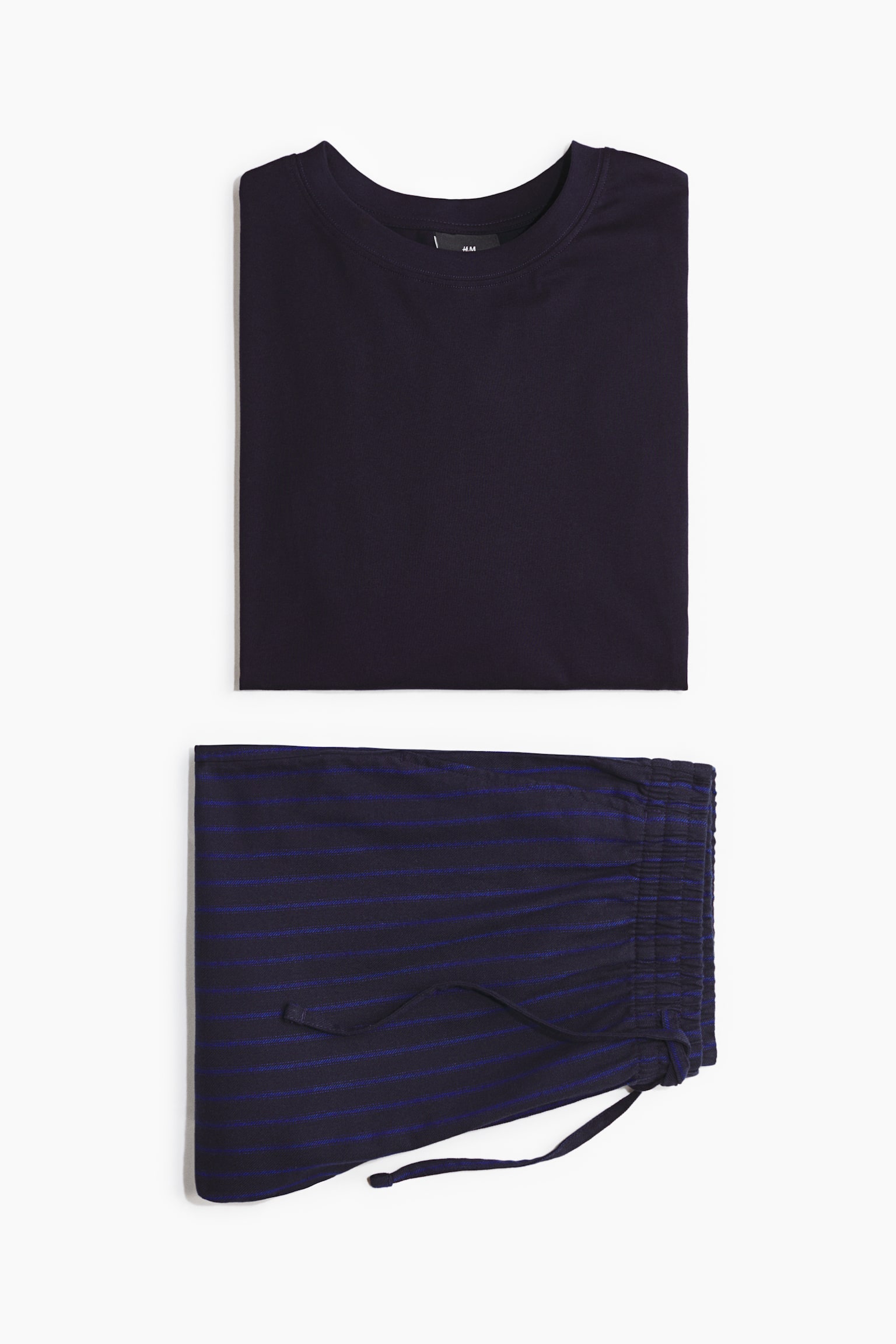 Cotton Pajama Shirt and Pants - Navy blue/striped/Light gray/plaid