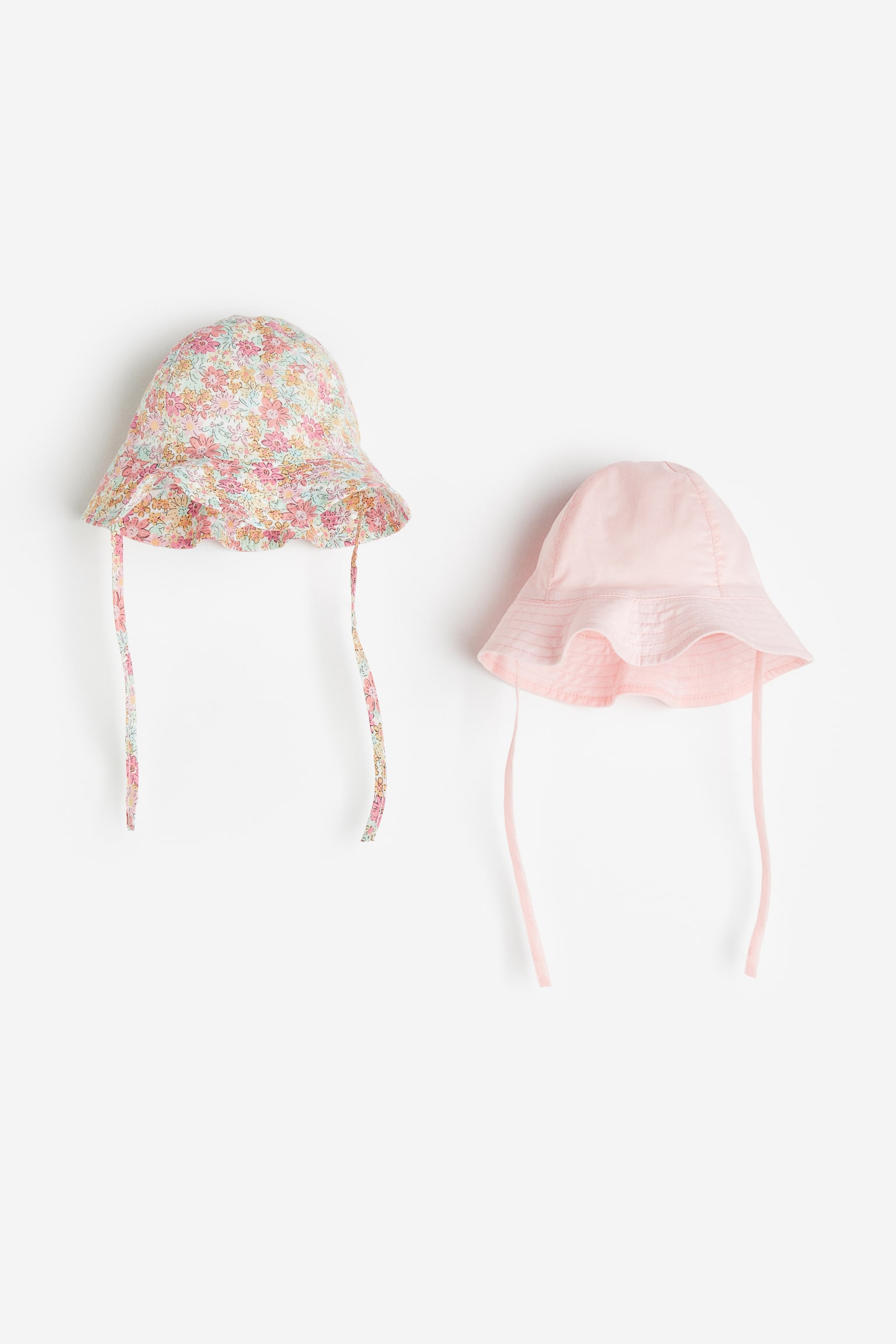 2-pack Cotton Sun Hats - Light pink/Floral/Dark blue/Check - 1