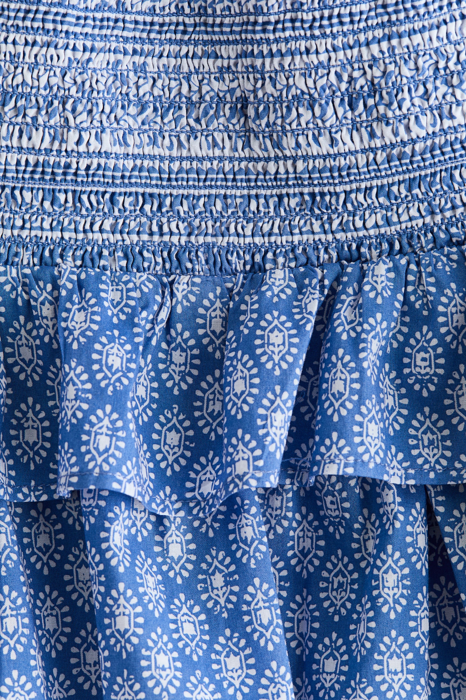 Volánová bavlnená sukňa - Modrá/vzorovaná/Biela - 2