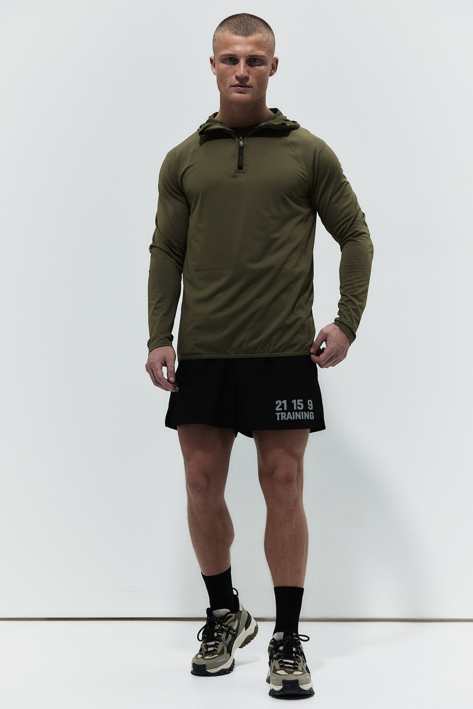 Regular Fit Half Zip Activewear Hoodie In DryMove™ - Khaki green/Training/Black - 6