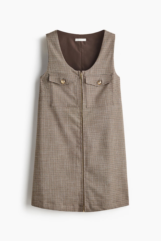 Zip-front shift dress - Dark brown/Checked - 1