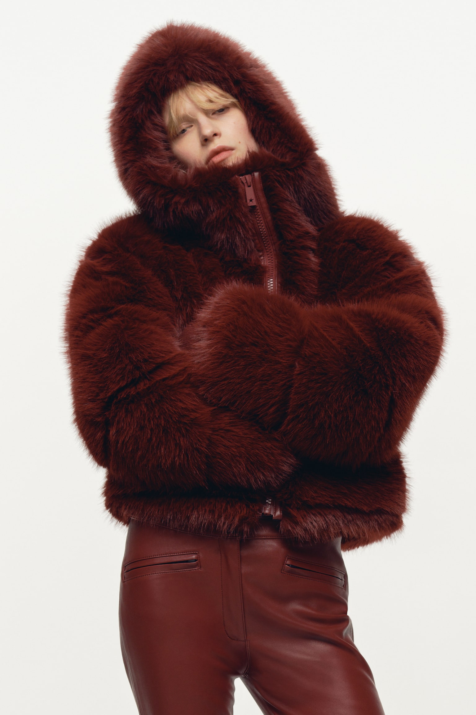 Hooded down puffer jacket - Burgundy - 9