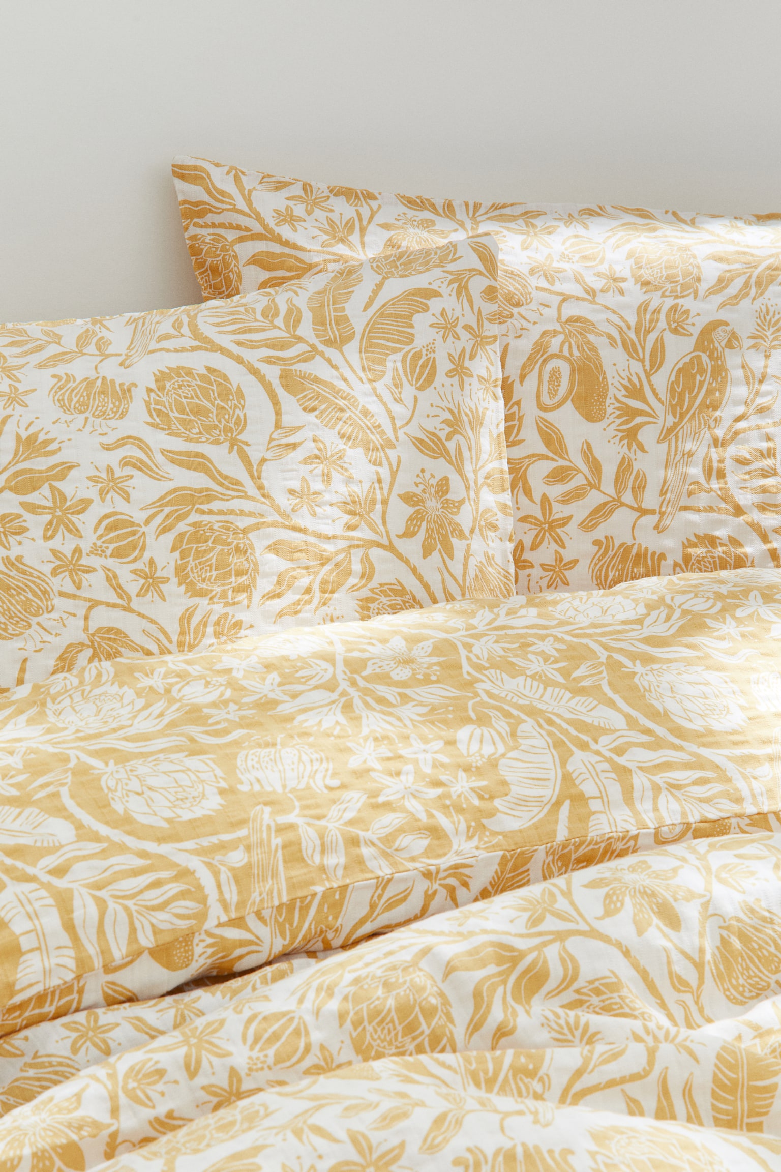 Patterned double/king size duvet cover set - Light yellow/Floral/Grey/Floral - 2