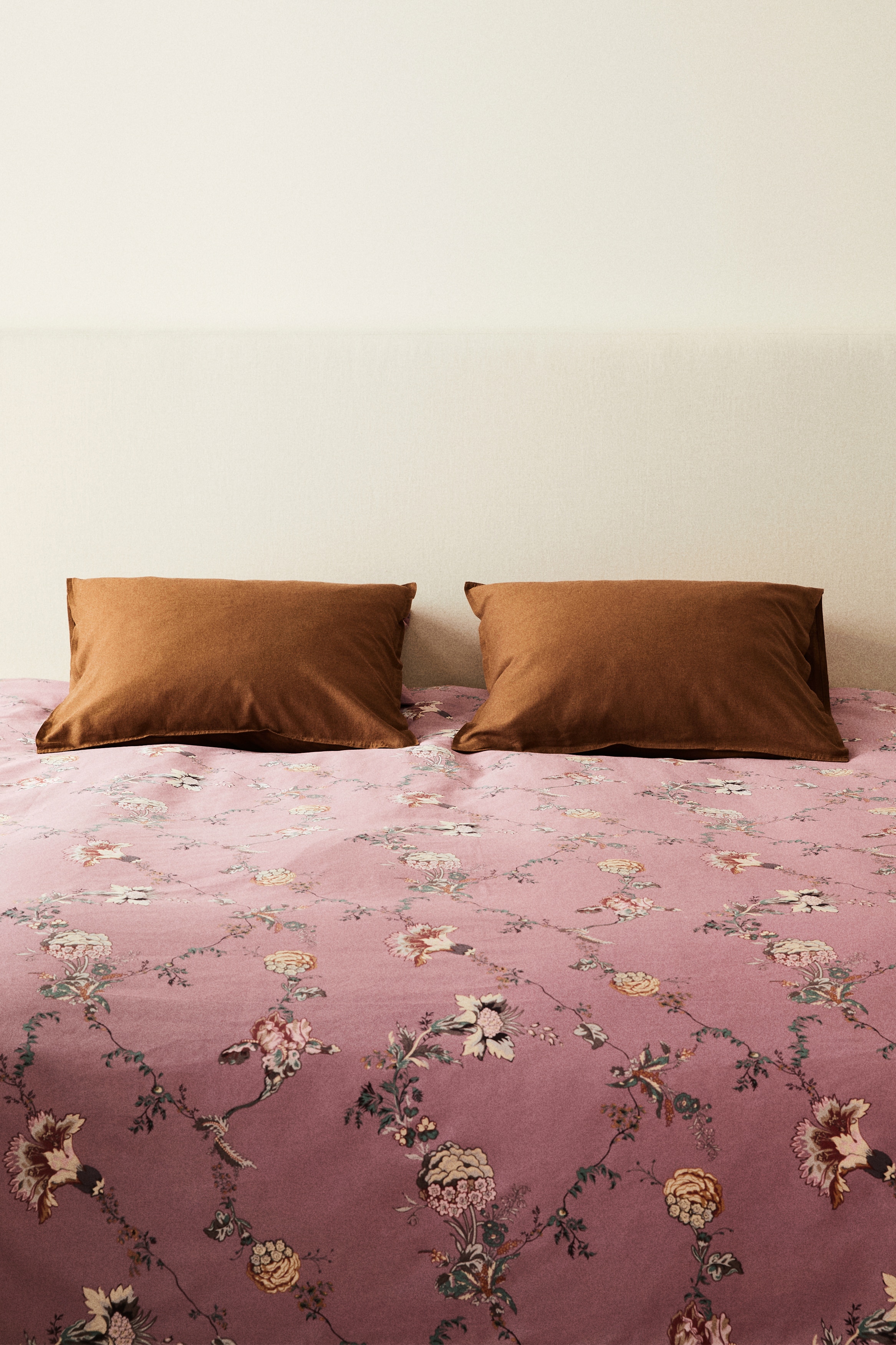 Satin double/king duvet cover set - Dusty pink/Floral/Beige/Floral