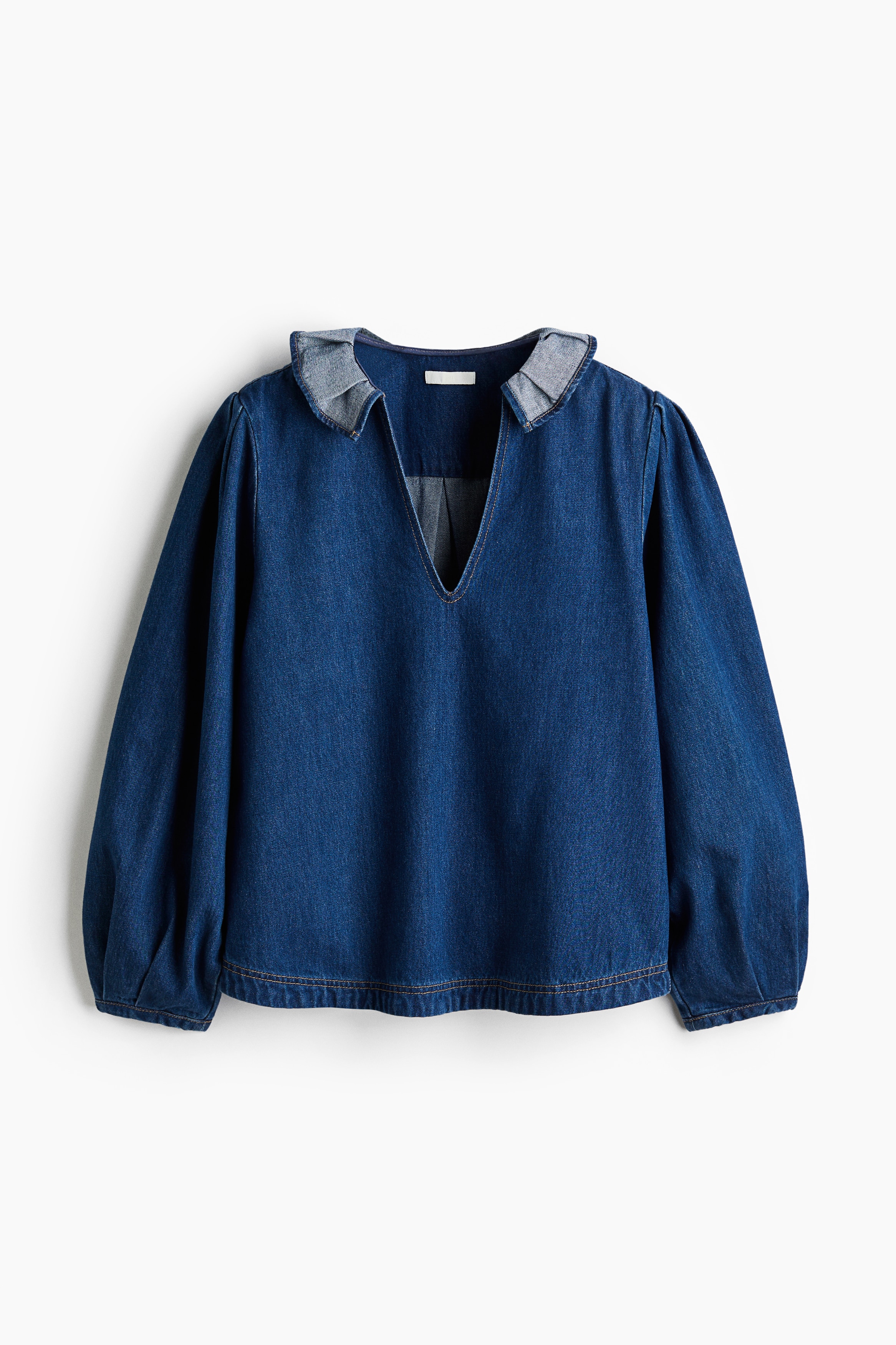 荷葉領丹寧女衫 - 丹寧藍