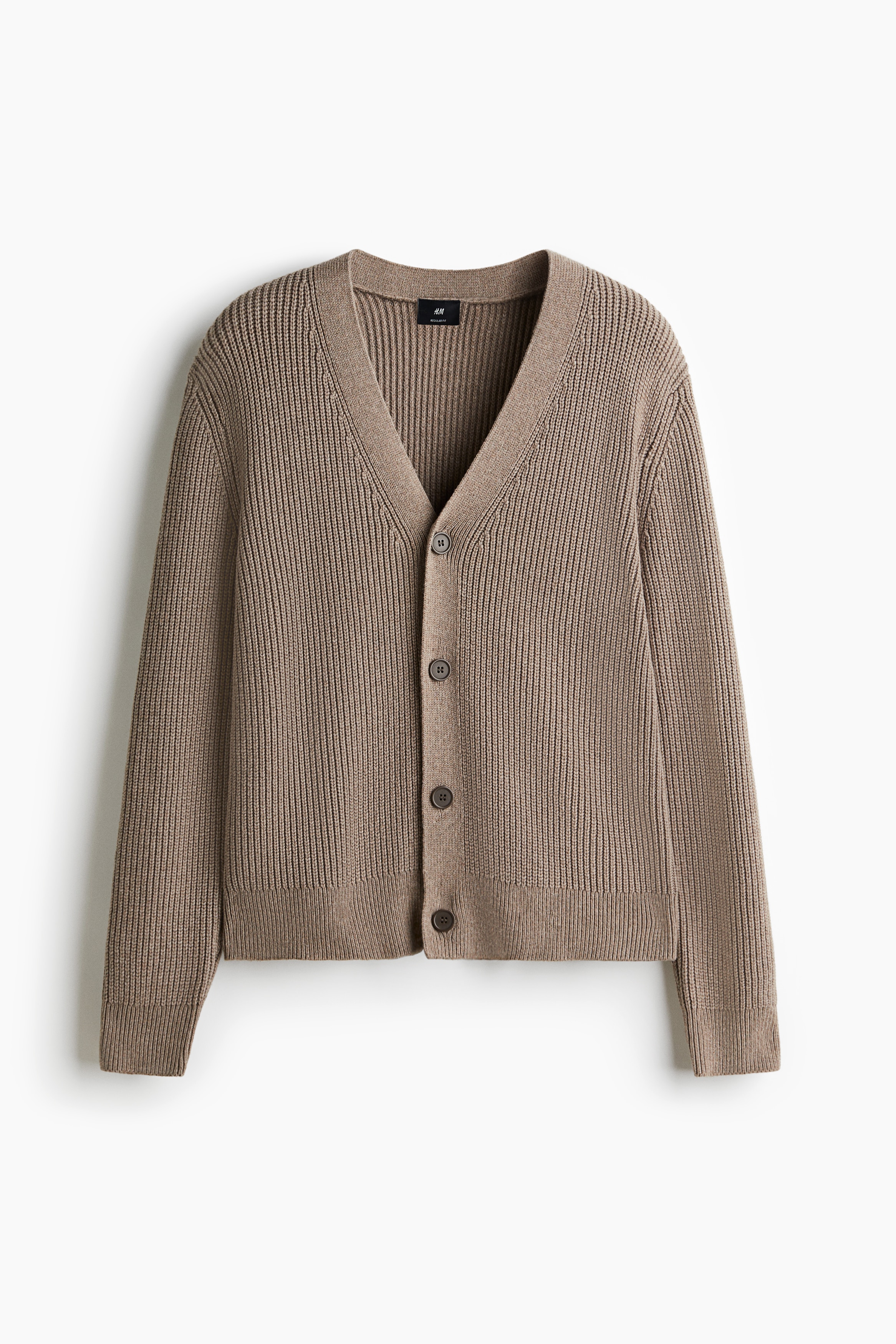 Regular Fit Rib-knit cardigan - Dark beige/Dark grey/Black