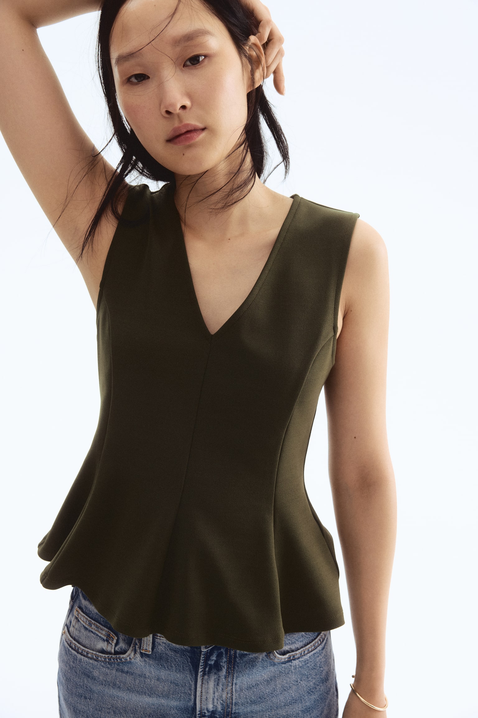 Peplumlu İnterlok Üst - Koyu yeşil/Bordo - 5