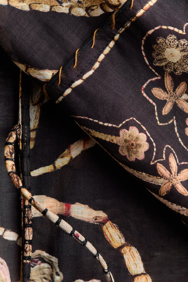 Floral-Print Tie-Detail Kaftan Dress-Black/floral - 3