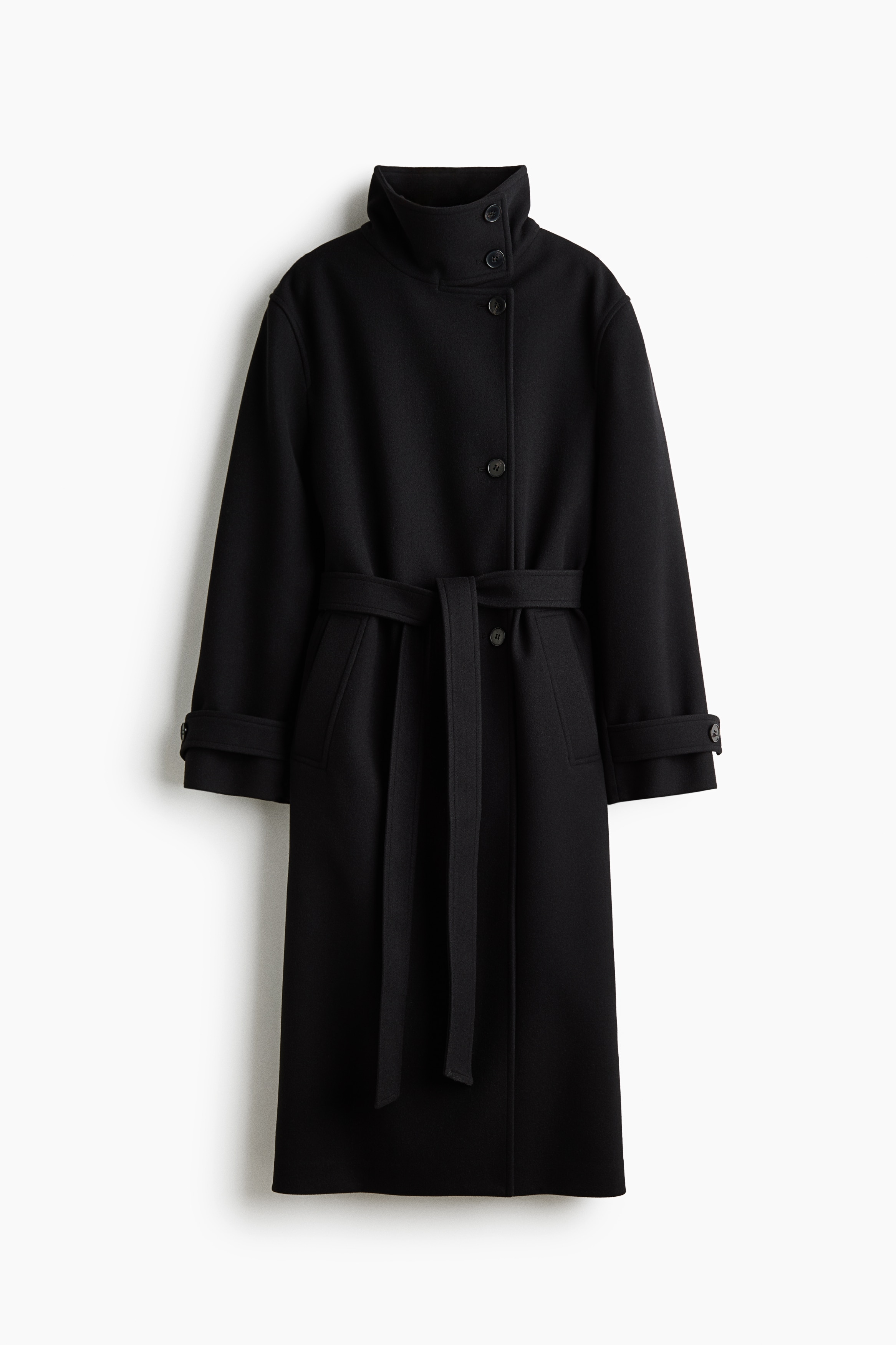 Tie-belt funnel-collar coat - Black/Dark mole