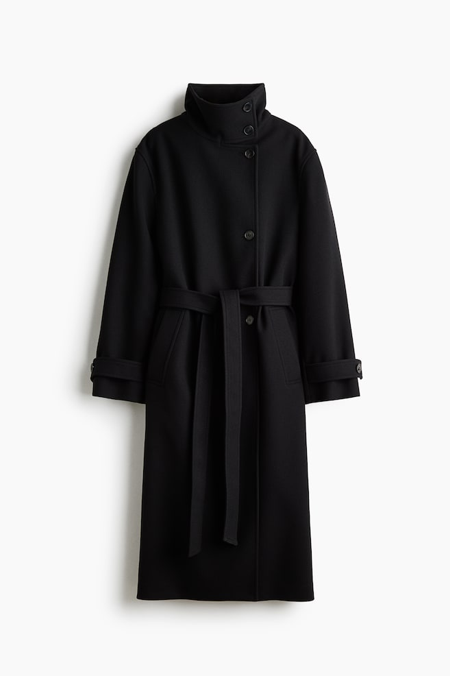 Tie-belt funnel-collar coat - Black/Dark mole/Dark mole - 1