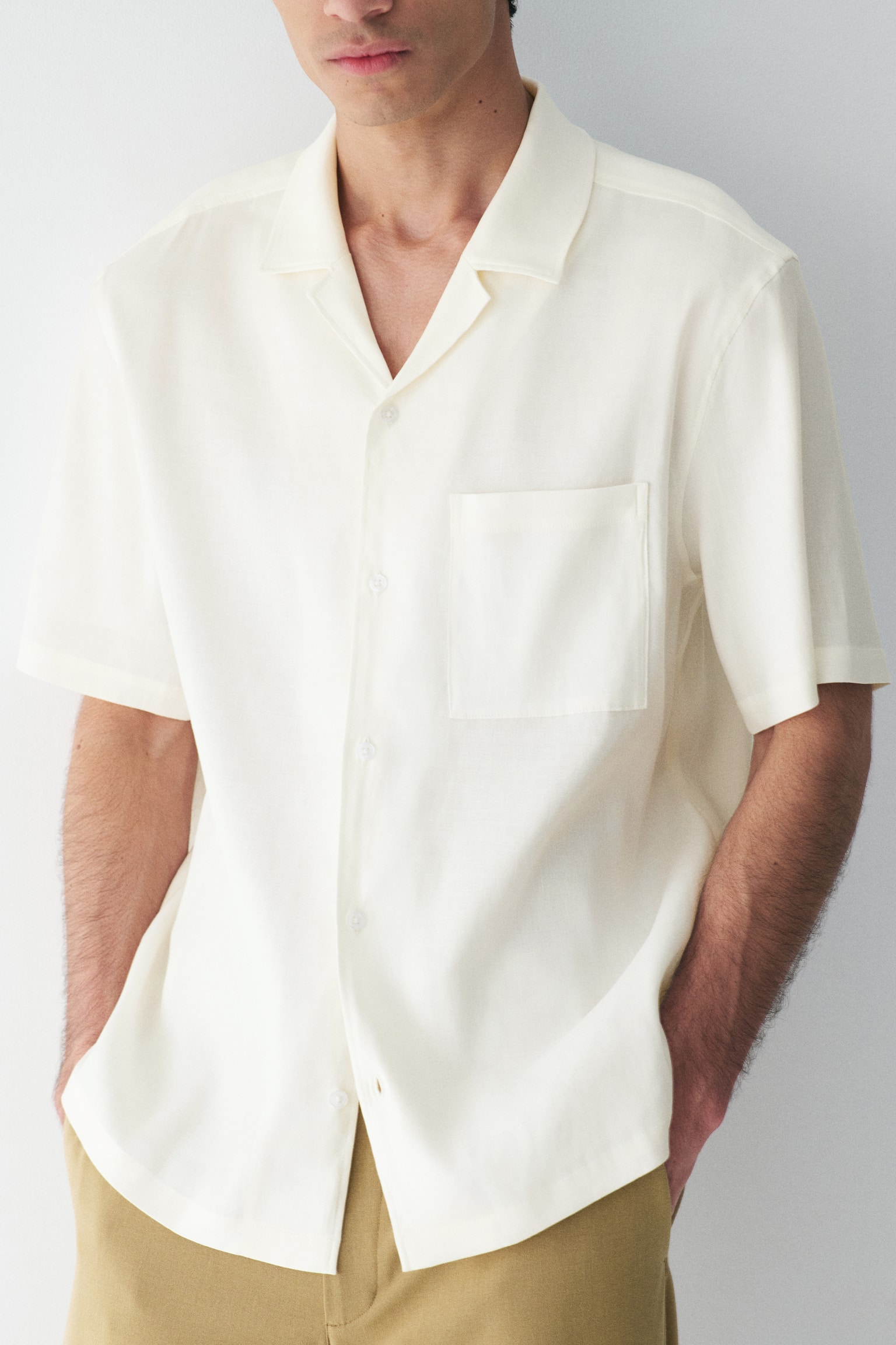 Easy Care Linen-blend Relaxed Fit shirt - Cream/Khaki green/Beige - 8