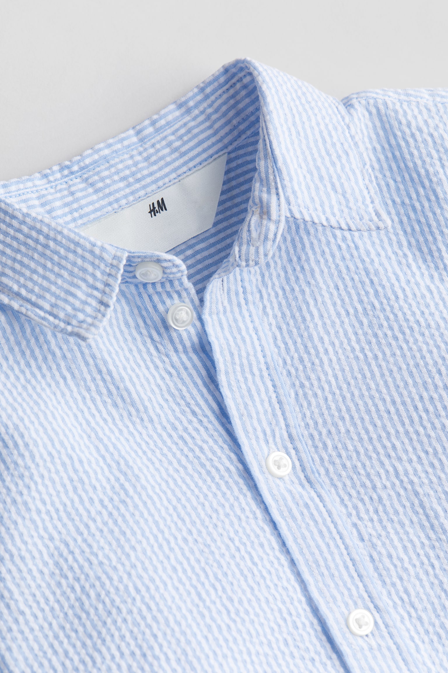 Short-sleeved cotton shirt - Light blue/Striped/White - 6